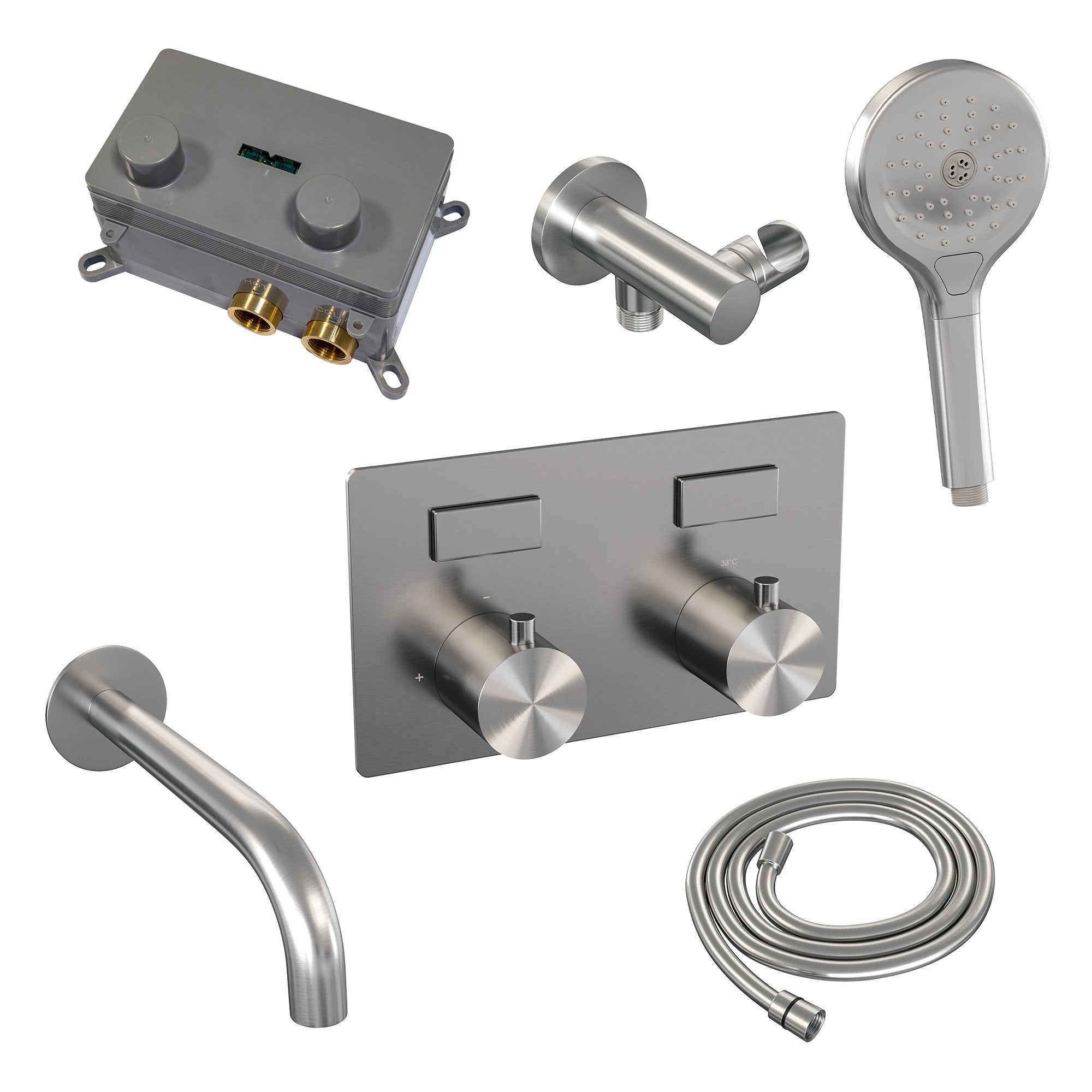 Brauer Edition inbouw badthermostaat - drukknoppen - baduitloop - 3-standen handdouche - geborsteld rvs PVD