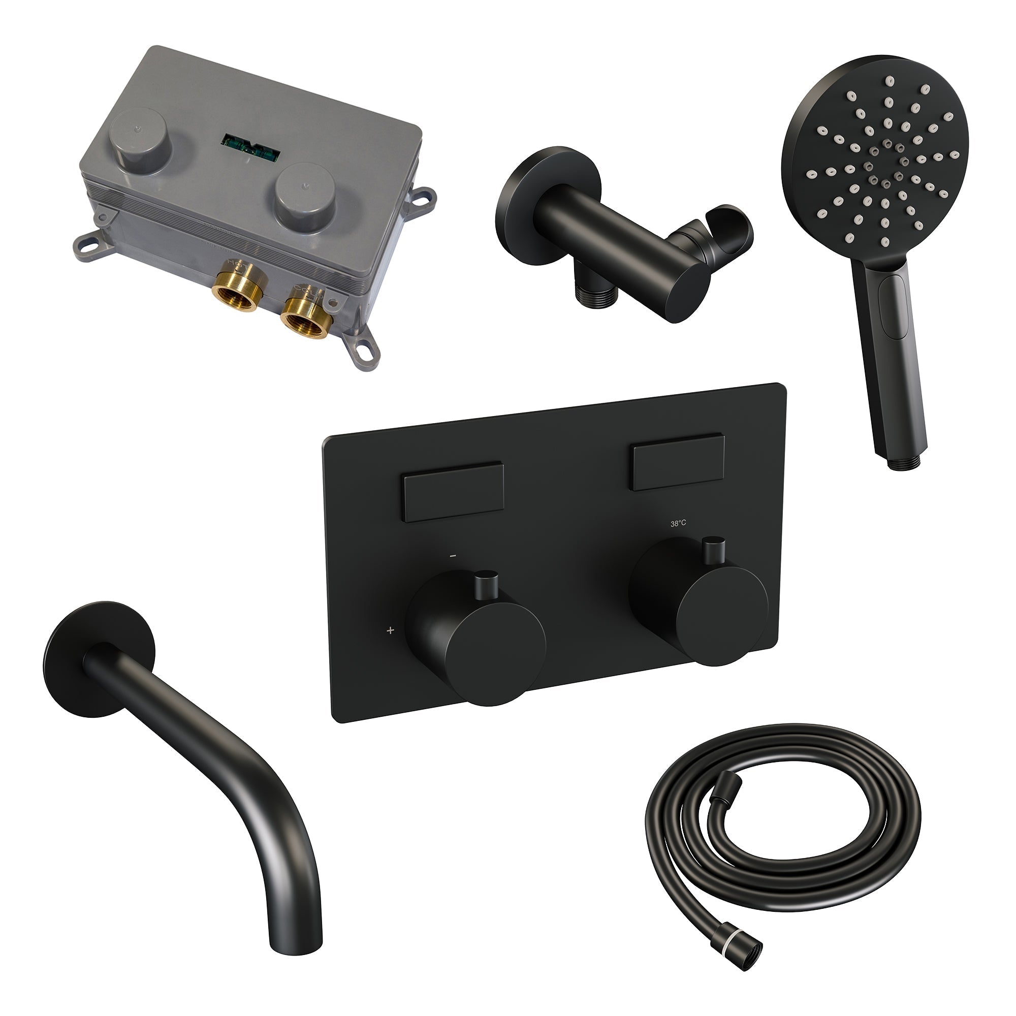 Brauer Edition inbouw badthermostaat - drukknoppen - baduitloop - 3-standen handdouche - Mat Zwart