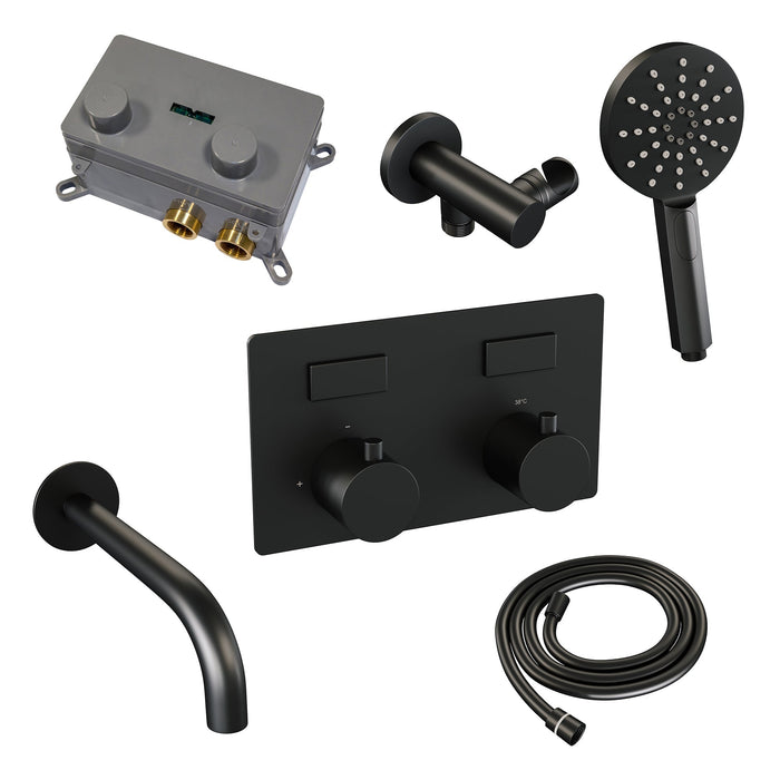 Brauer Edition inbouw badthermostaat - drukknoppen - baduitloop - 3-standen handdouche - Mat Zwart