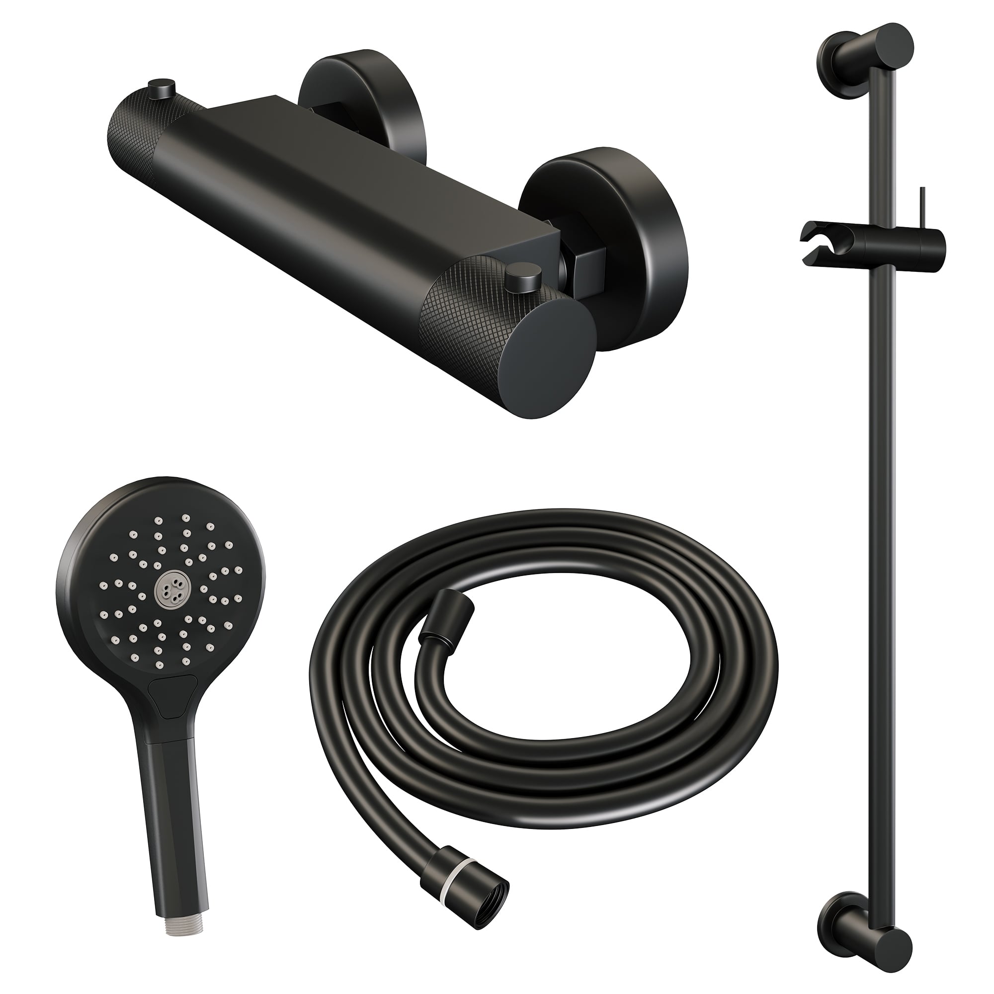 Brauer Carving glijstangset met thermostaat - 3-standen handdouche - Mat Zwart