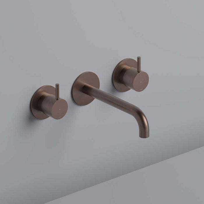 Hotbath Cobber CB105TEXT18 afbouwdeel voor 3-gats inbouw wastafelkraan - 18cm uitloop - Geborsteld Koper PVD