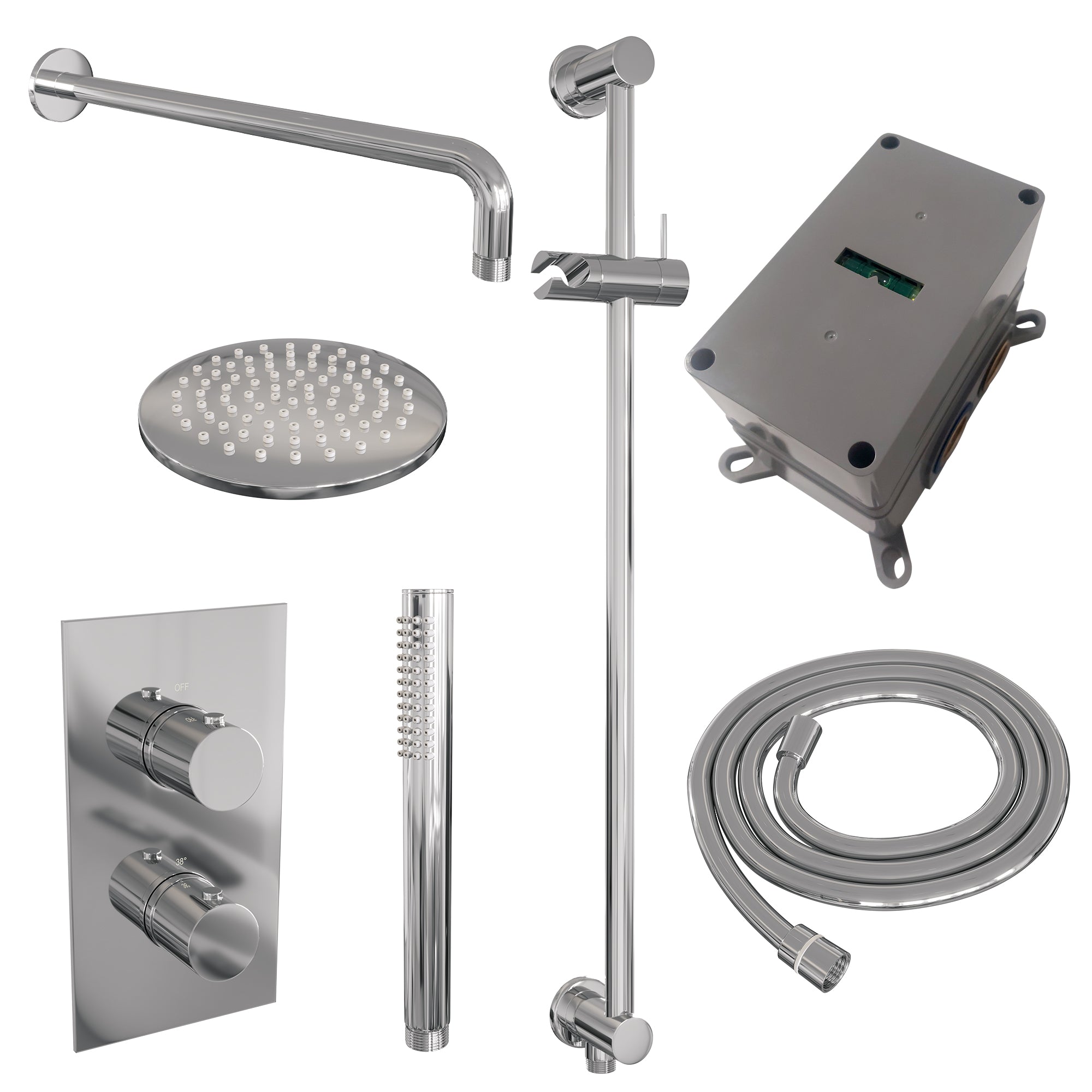 Brauer Edition inbouwset met 3-weg thermostaat - hoofddouche 20cm - gebogen wandarm 40cm - staafhanddouche - glijstang met aansluitbocht - chroom