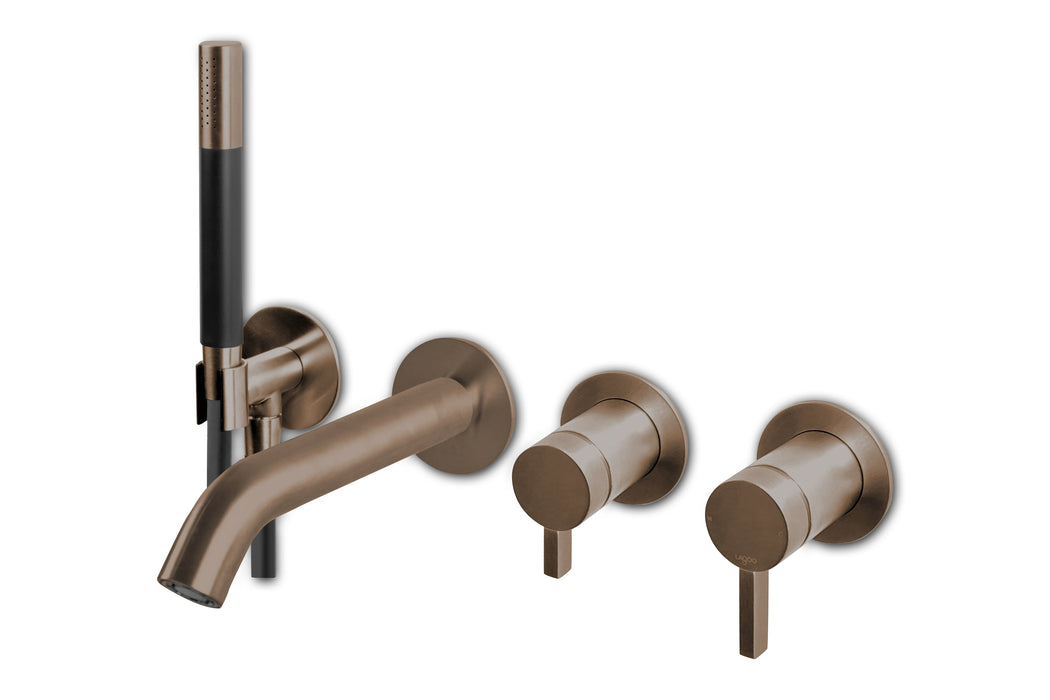 Lagoo - Como - Inbouw badmengkraan (afbouwdeel) met uitloop, 2-weg omstel, handdouche (staaf) en doucheslang - Geborsteld Koper PVD - CM3206BK