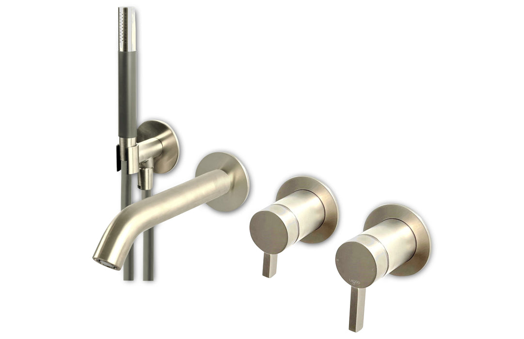 Lagoo - Como - Inbouw badmengkraan (afbouwdeel) met uitloop, 2-weg omstel, handdouche (staaf) en doucheslang - Geborsteld Nikkel - CM3206BN