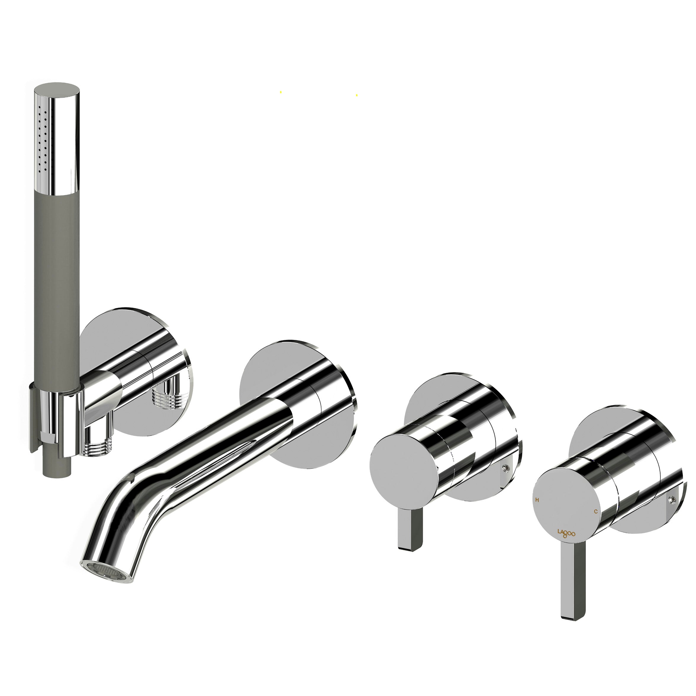 Lagoo - Como - Inbouw badmengkraan (afbouwdeel) met uitloop, 2-weg omstel, handdouche (staaf) en doucheslang - Chroom - CM3206CH