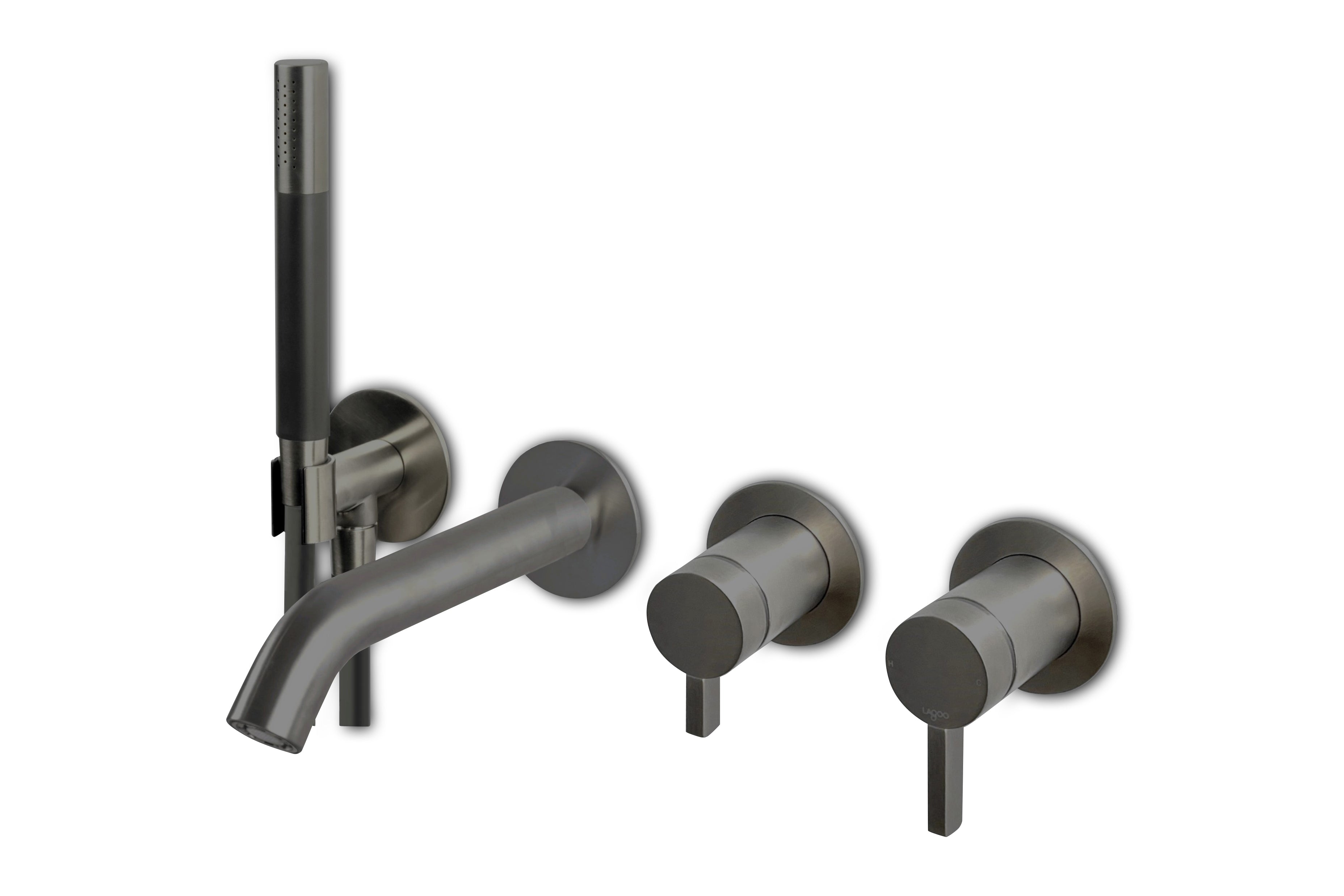 Lagoo - Como - Inbouw badmengkraan (afbouwdeel) met uitloop, 2-weg omstel, handdouche (staaf) en doucheslang - Geborsteld Gun Metal PVD - CM3206GM