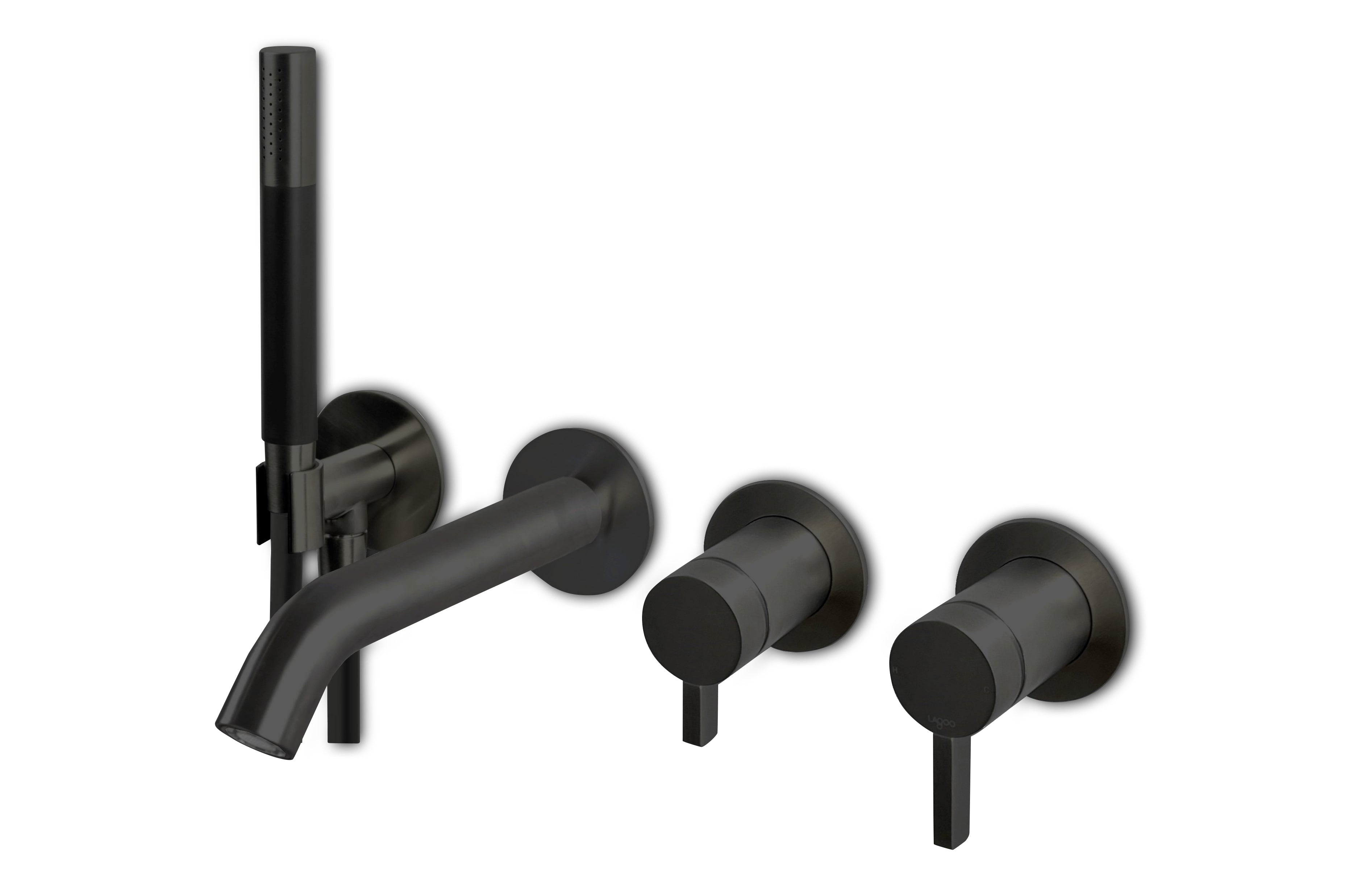 Lagoo - Como - Inbouw badmengkraan (afbouwdeel) met uitloop, 2-weg omstel, handdouche (staaf) en doucheslang - Mat Zwart - CM3206MB