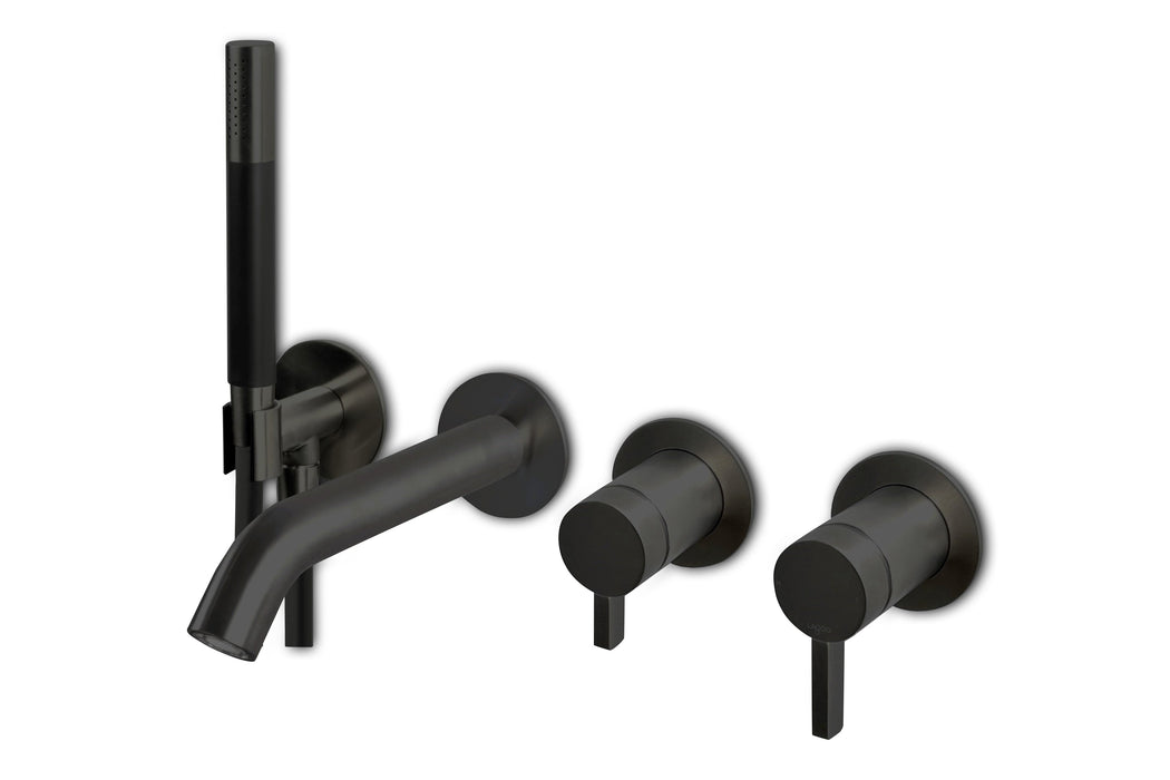 Lagoo - Como - Inbouw badmengkraan (afbouwdeel) met uitloop, 2-weg omstel, handdouche (staaf) en doucheslang - Mat Zwart - CM3206MB