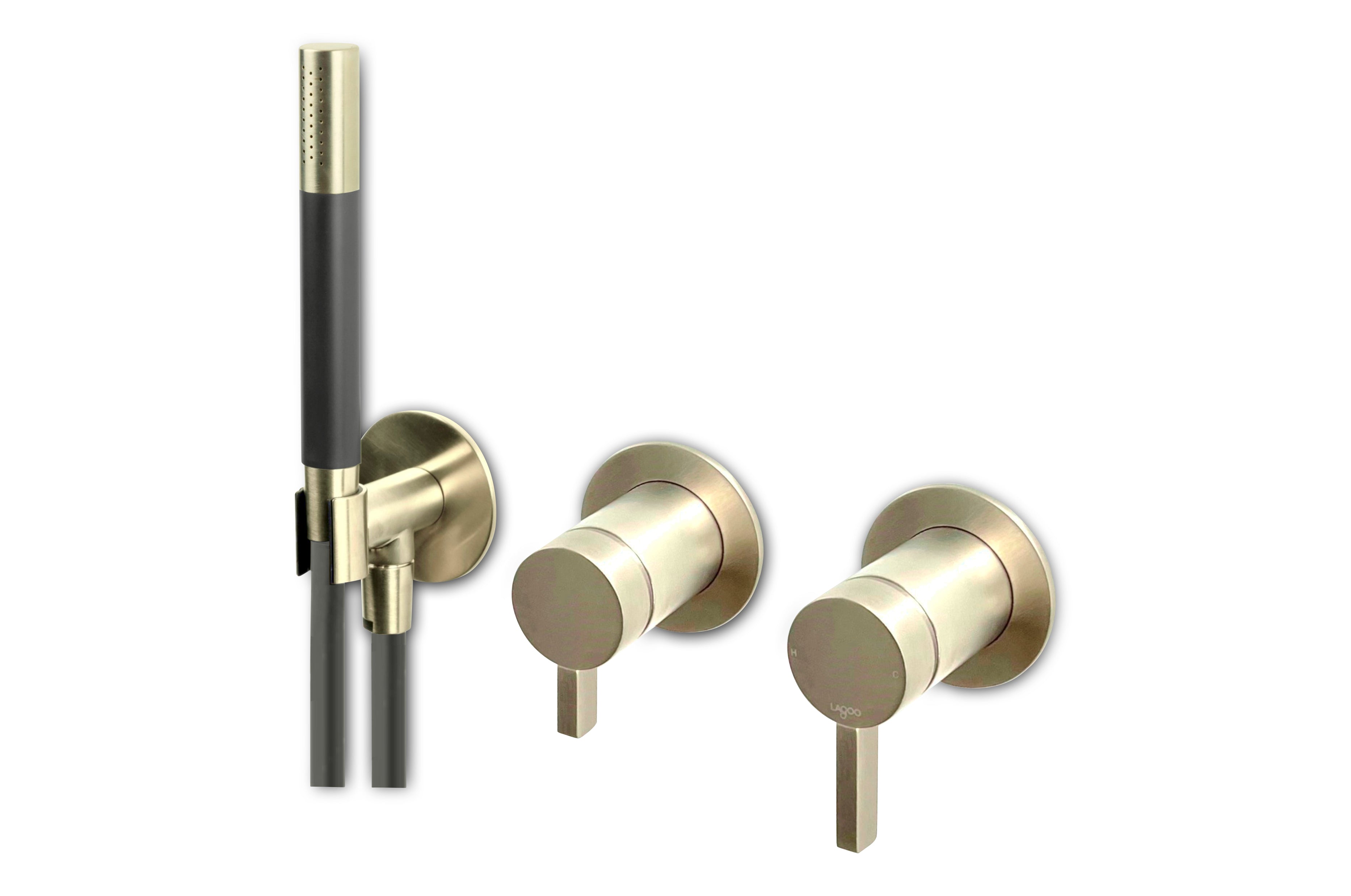 Lagoo - Como - Inbouw douche-/badmengkraan met omstel (afbouwdeel) en handdouche - Geborsteld Champagne PVD - CM3218PG