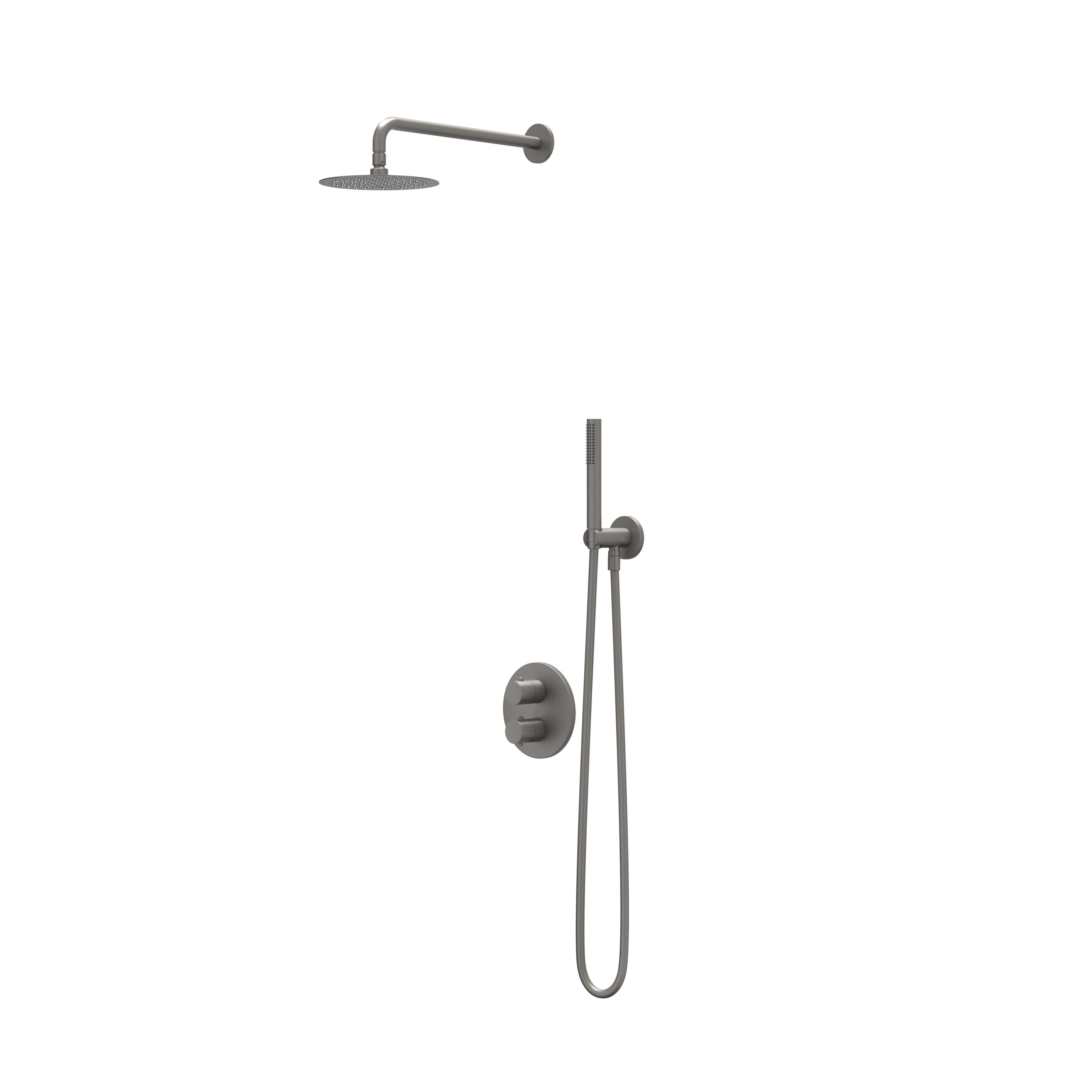 IVY Bond inbouw regendoucheset 2-weg - 40cm wandarm - 20cm slim hoofddouche rond - wandhouder - 3-standen handdouche - geborsteld metal black pvd