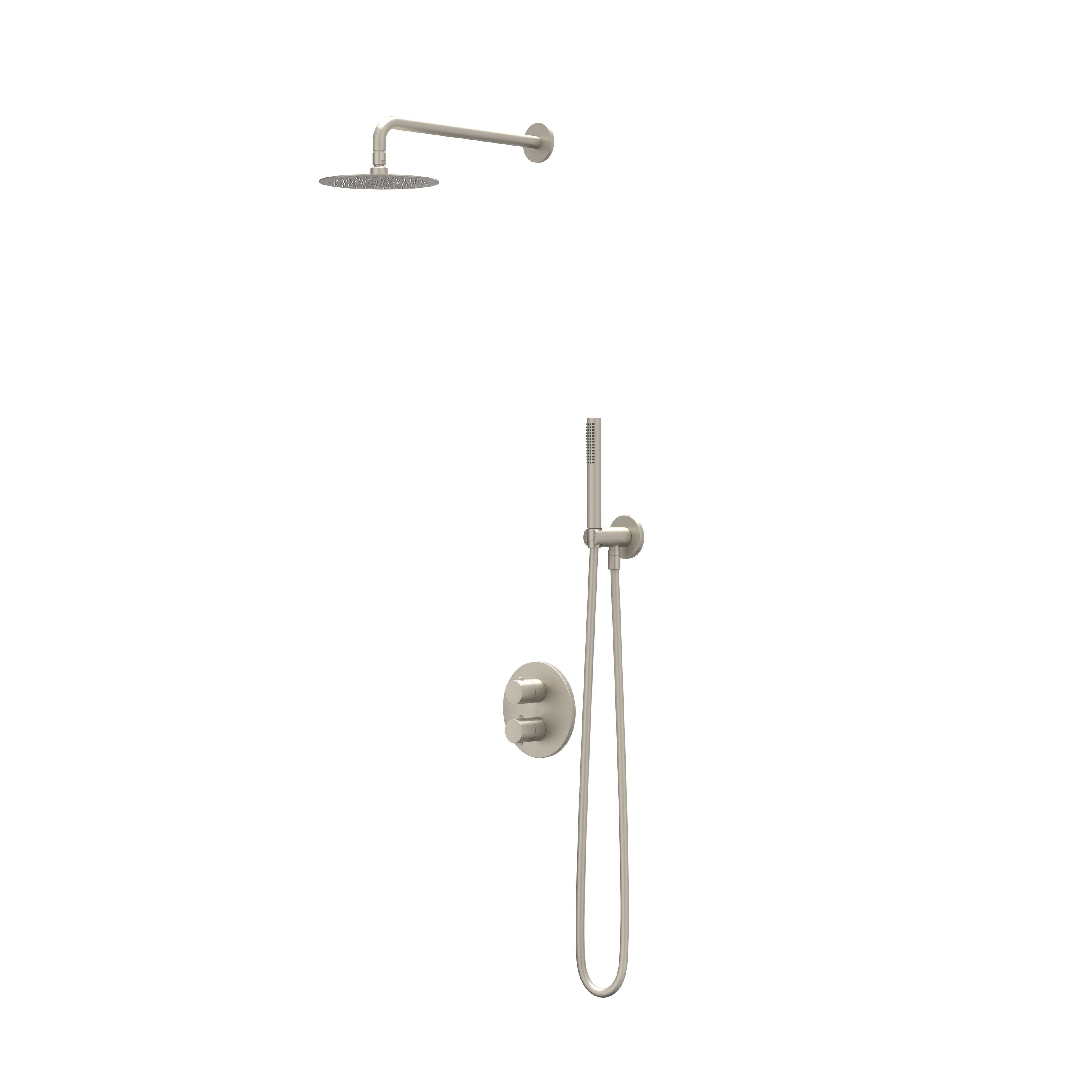 IVY Bond inbouw regendoucheset 2-weg - 40cm wandarm - 20cm slim hoofddouche rond - wandhouder - 3-standen handdouche - geborsteld nickel pvd