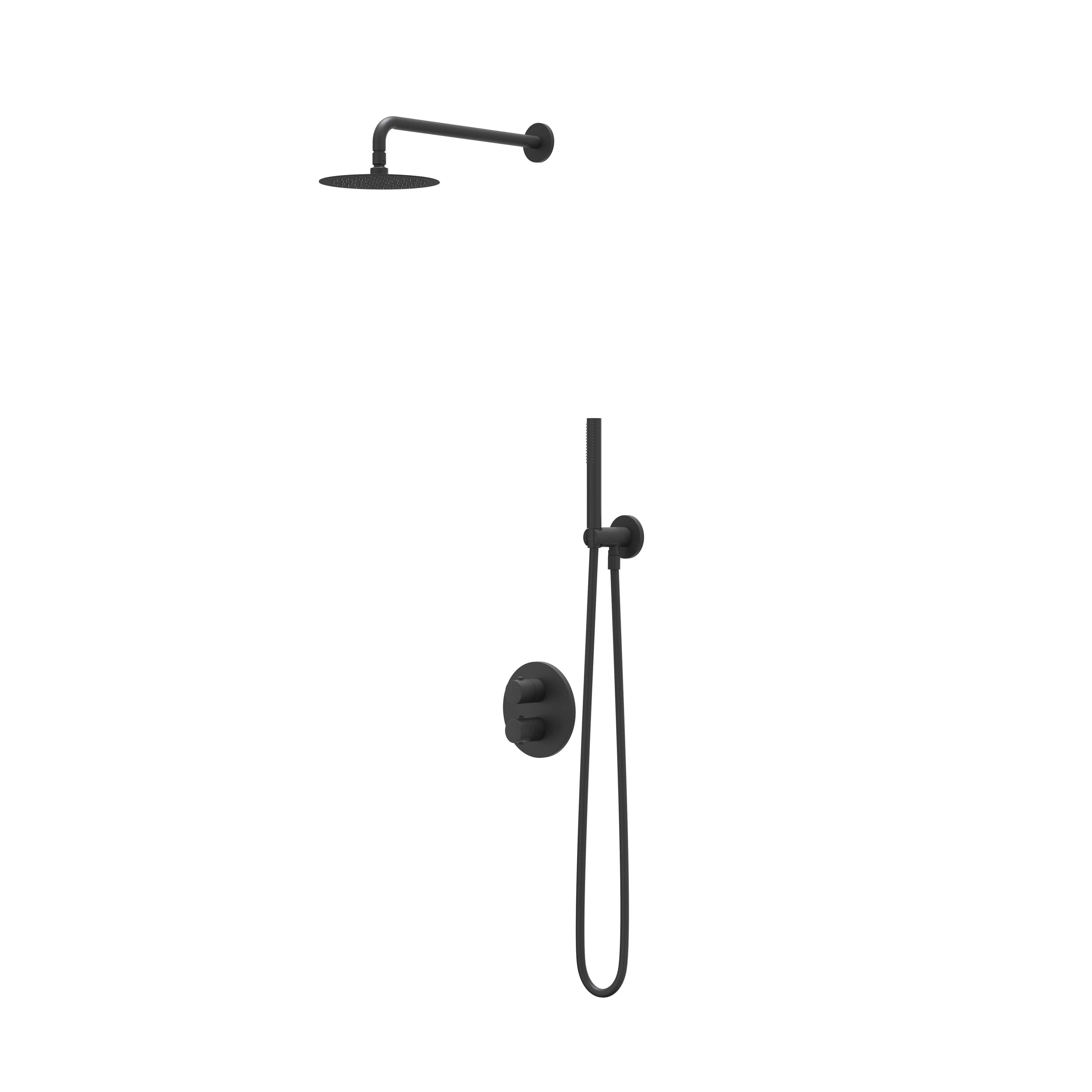 IVY Bond inbouw regendoucheset 2-weg - 30cm plafondbuis - 20cm slim hoofddouche rond - glijstang - 3-standen handdouche - mat zwart ped