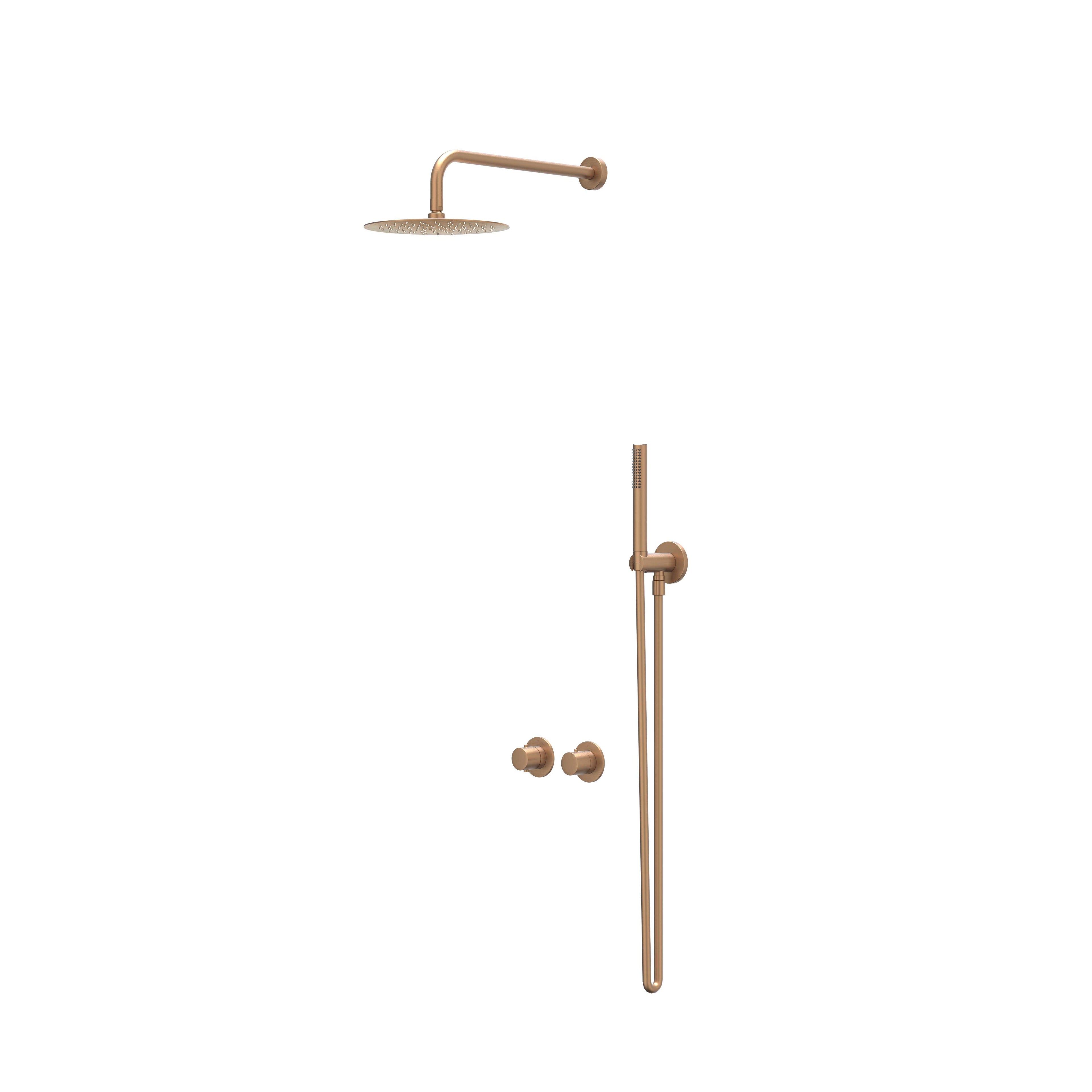 IVY Bond inbouw regendoucheset symmetry 2-weg - 40cm wandarm - 20cm slim hoofddouche - glijstang - satin spray handdouche - geborsteld mat koper pvd