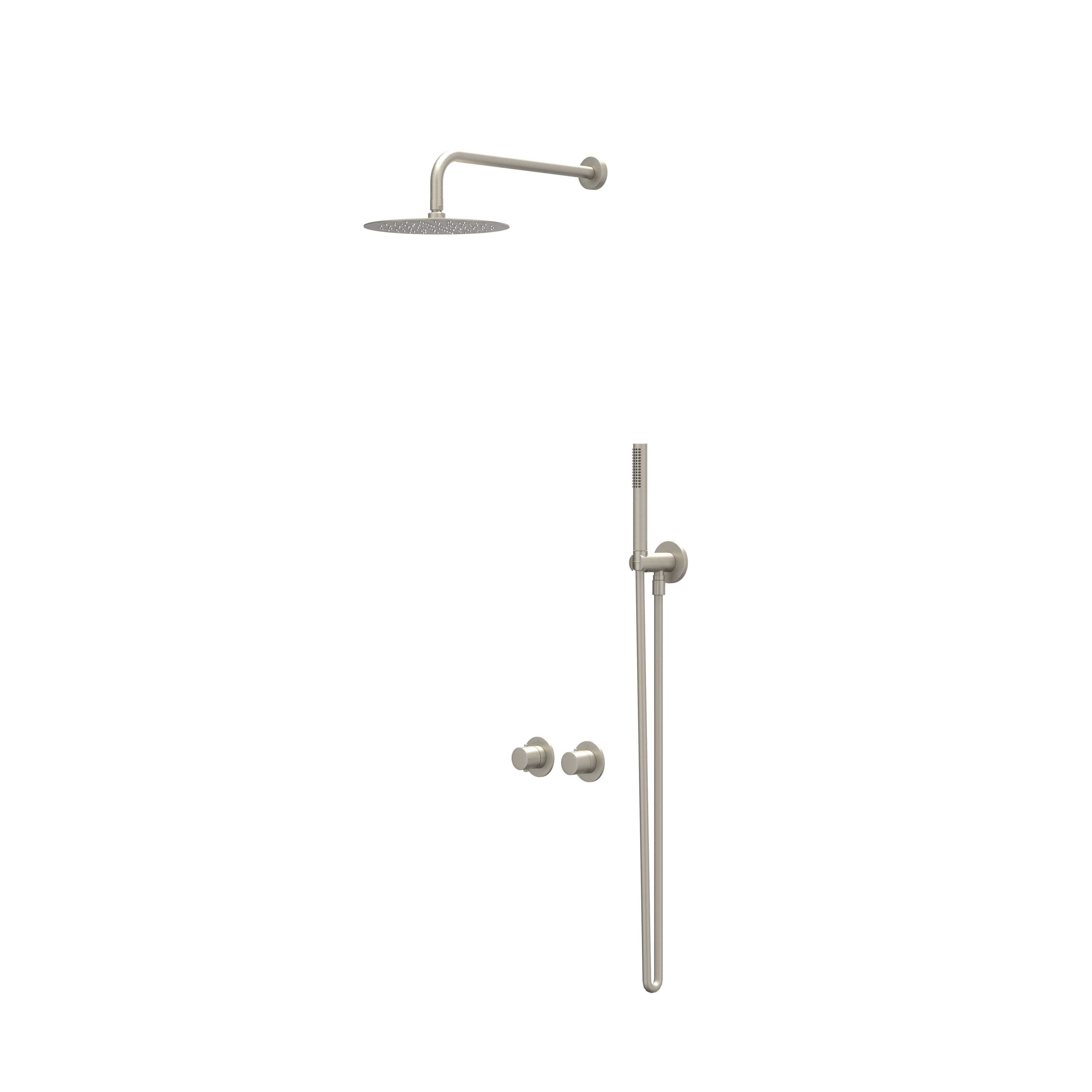 IVY Bond inbouw regendoucheset symmetry 2-weg - 40cm wandarm - 30cm slim hoofddouche - wandhouder - satin spray handdouche - geborsteld nickel pvd