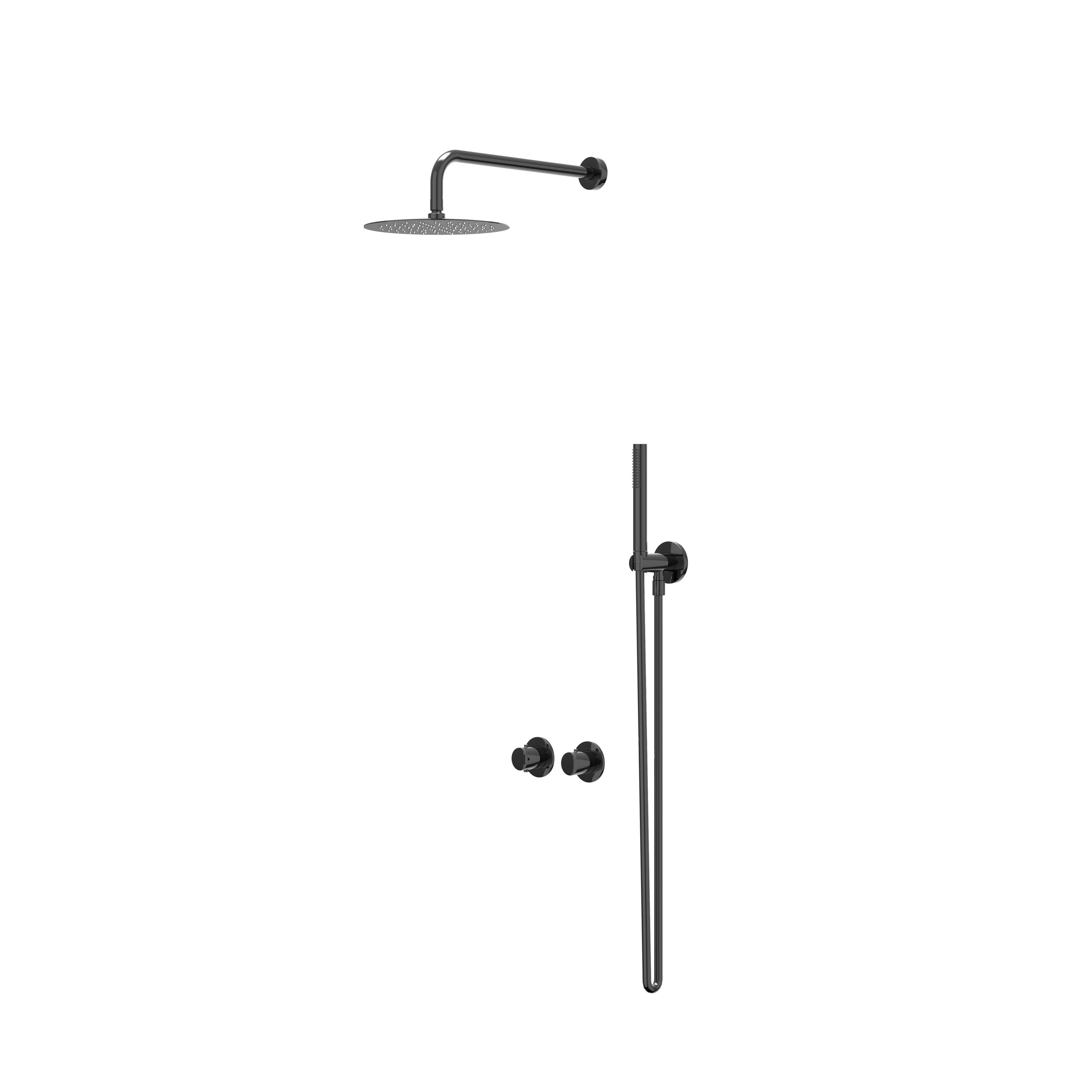 IVY Bond inbouw regendoucheset symmetry 2-weg - 40cm wandarm - 20cm slim hoofddouche - glijstang - satin spray handdouche - zwart chroom pvd