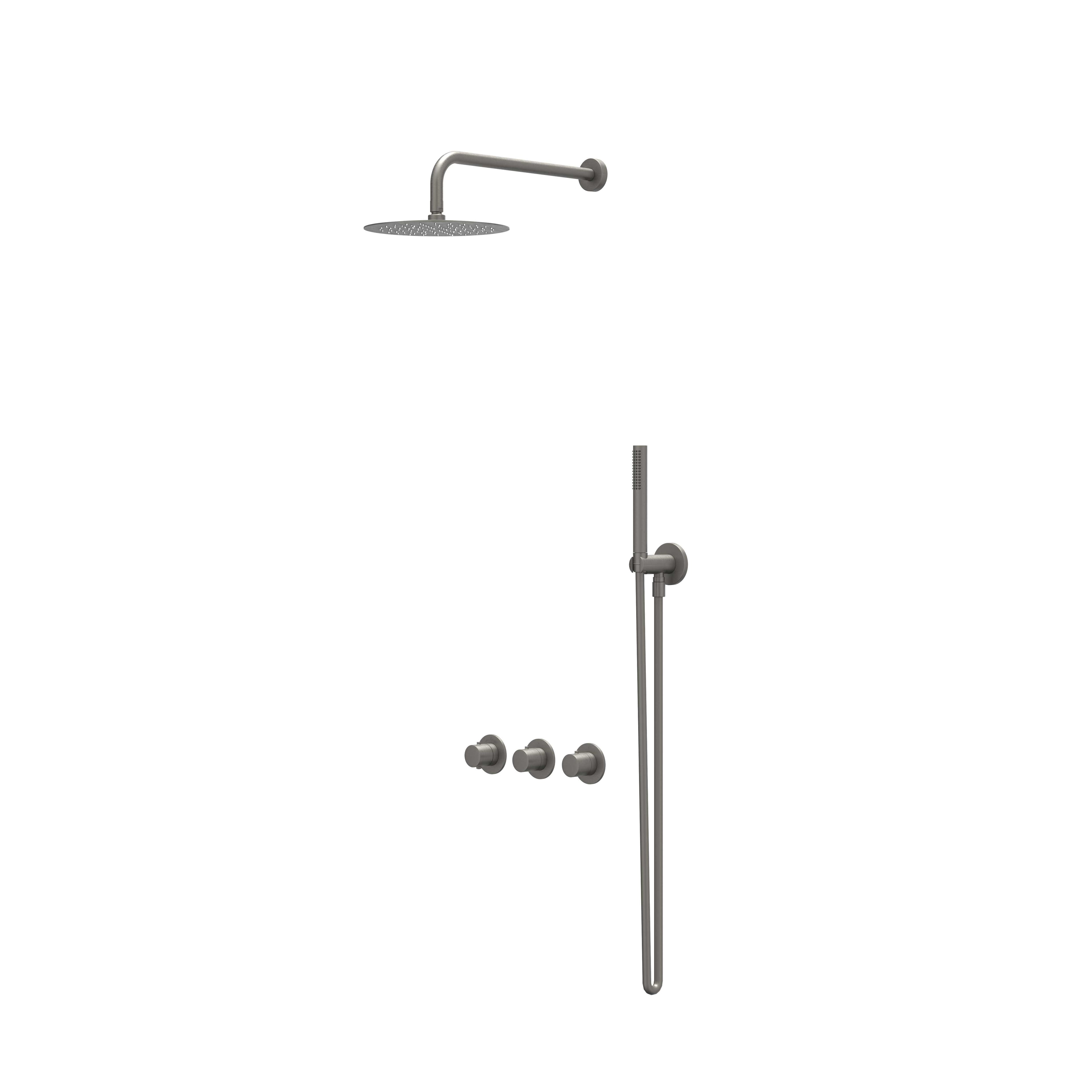 IVY Bond inbouw regendoucheset symmetry 2 stopkranen - 40cm wandarm - 30cm slim hoofddouche - glijstang - satin spray handdouche - geborsteld metal black pvd