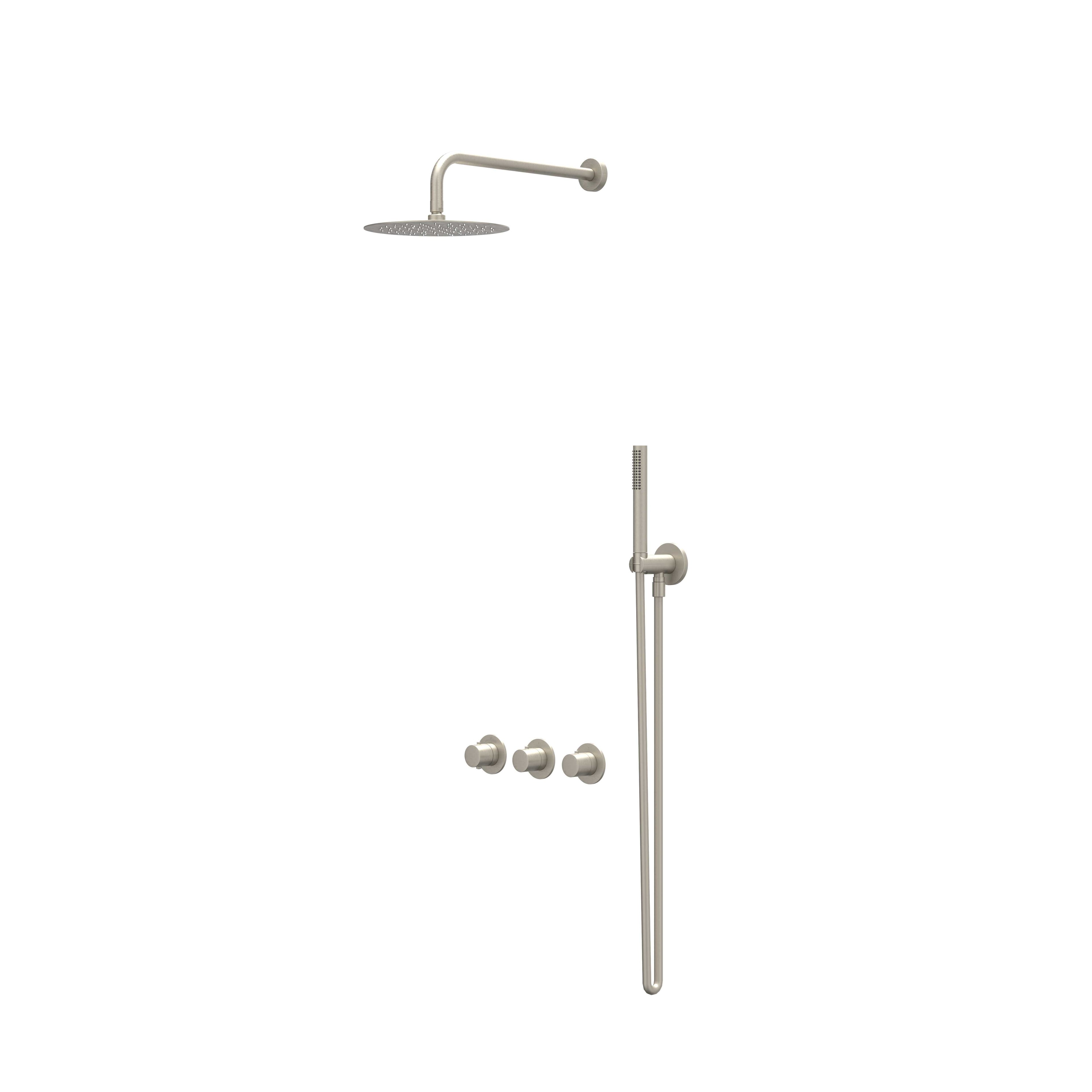 IVY Bond inbouw regendoucheset symmetry 2 stopkranen - 15cm plafondbuis - 20cm slim hoofddouche - wandhouder - satin spray handdouche - geborsteld nickel pvd