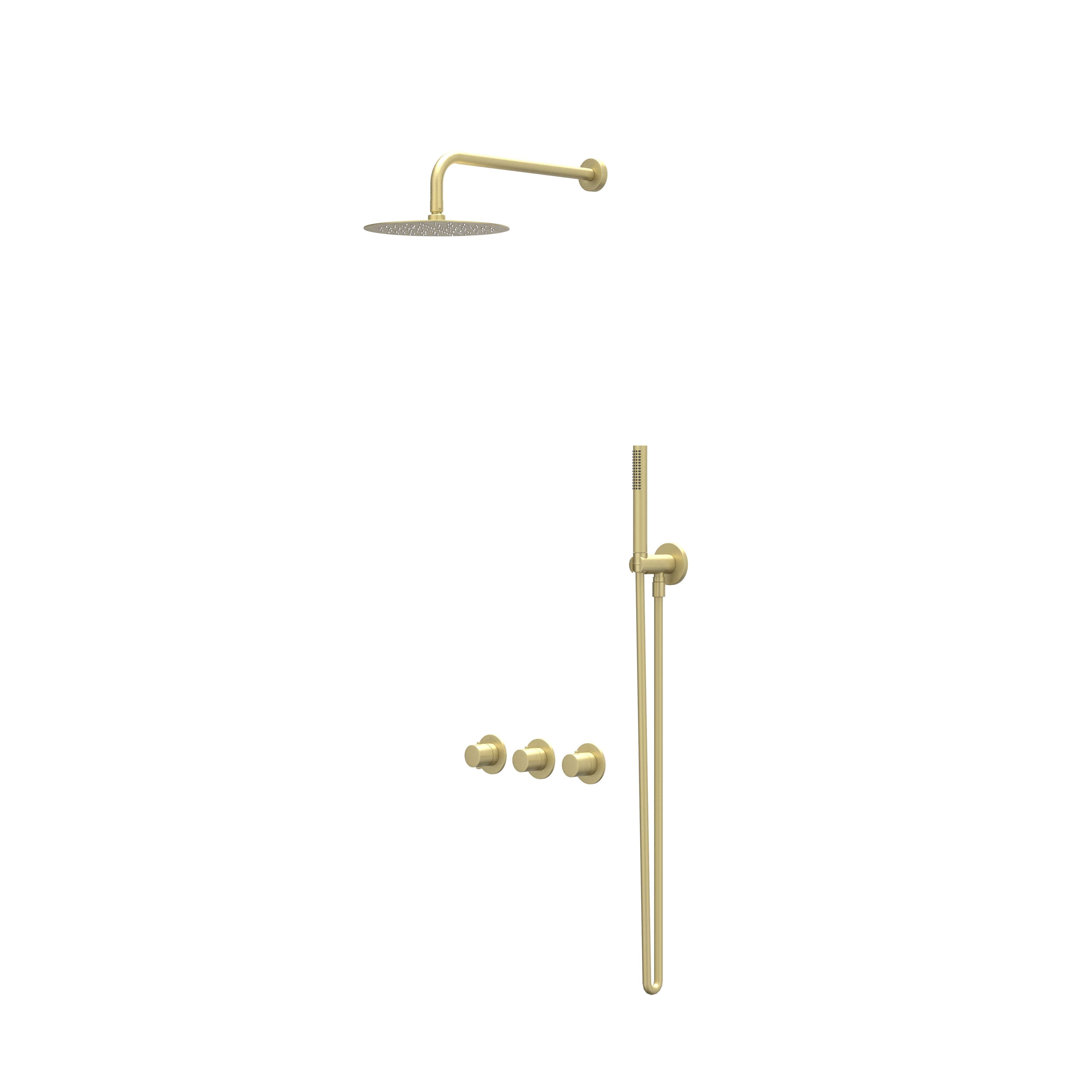 IVY Bond inbouw regendoucheset symmetry 2 stopkranen - 30cm plafondbuis - 20cm medium hoofddouche - glijstang - staafhanddouche - geborsteld mat goud pvd