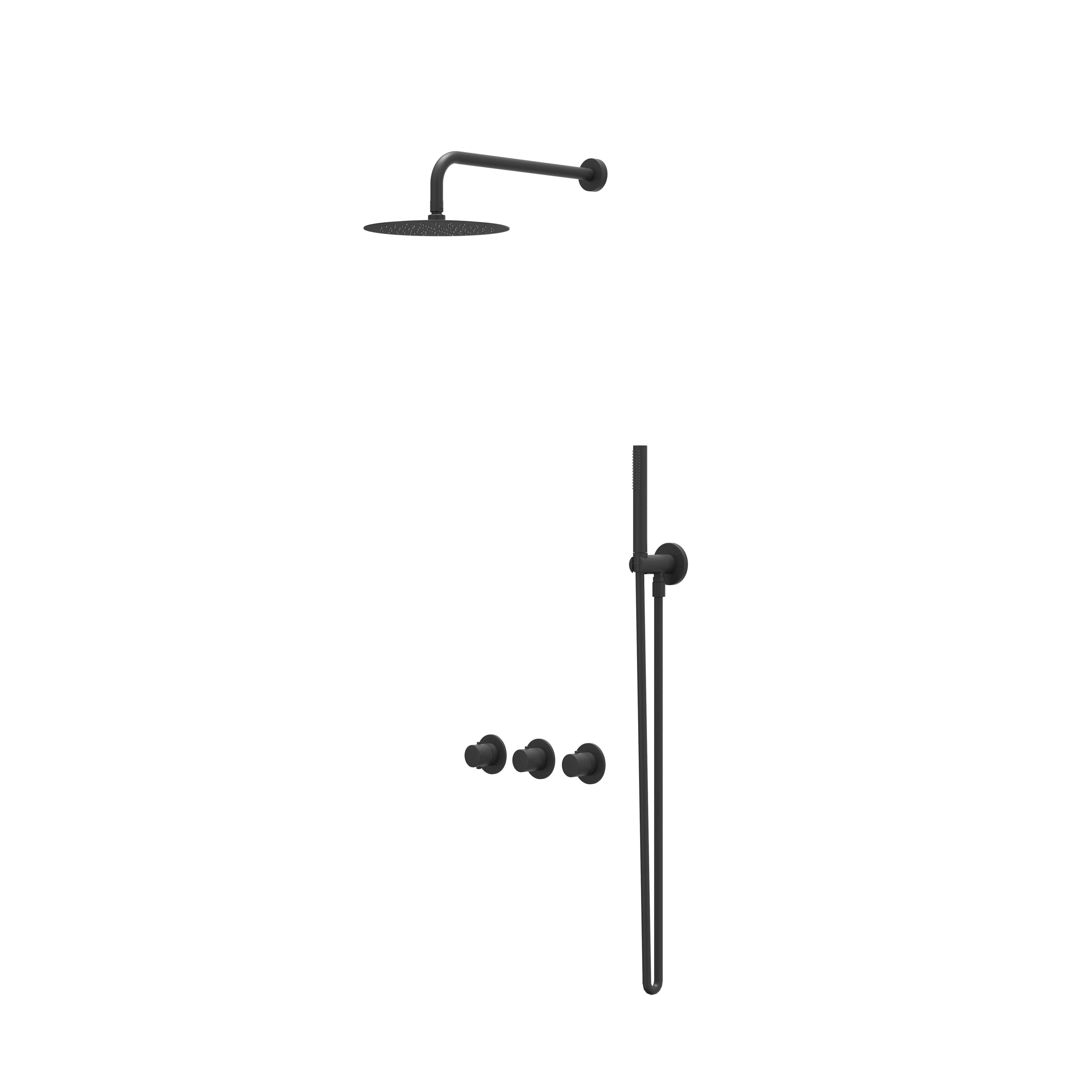IVY Bond inbouw regendoucheset symmetry 2 stopkranen - 40cm wandarm - 25cm slim hoofddouche - glijstang - staafhanddouche - mat zwart ped