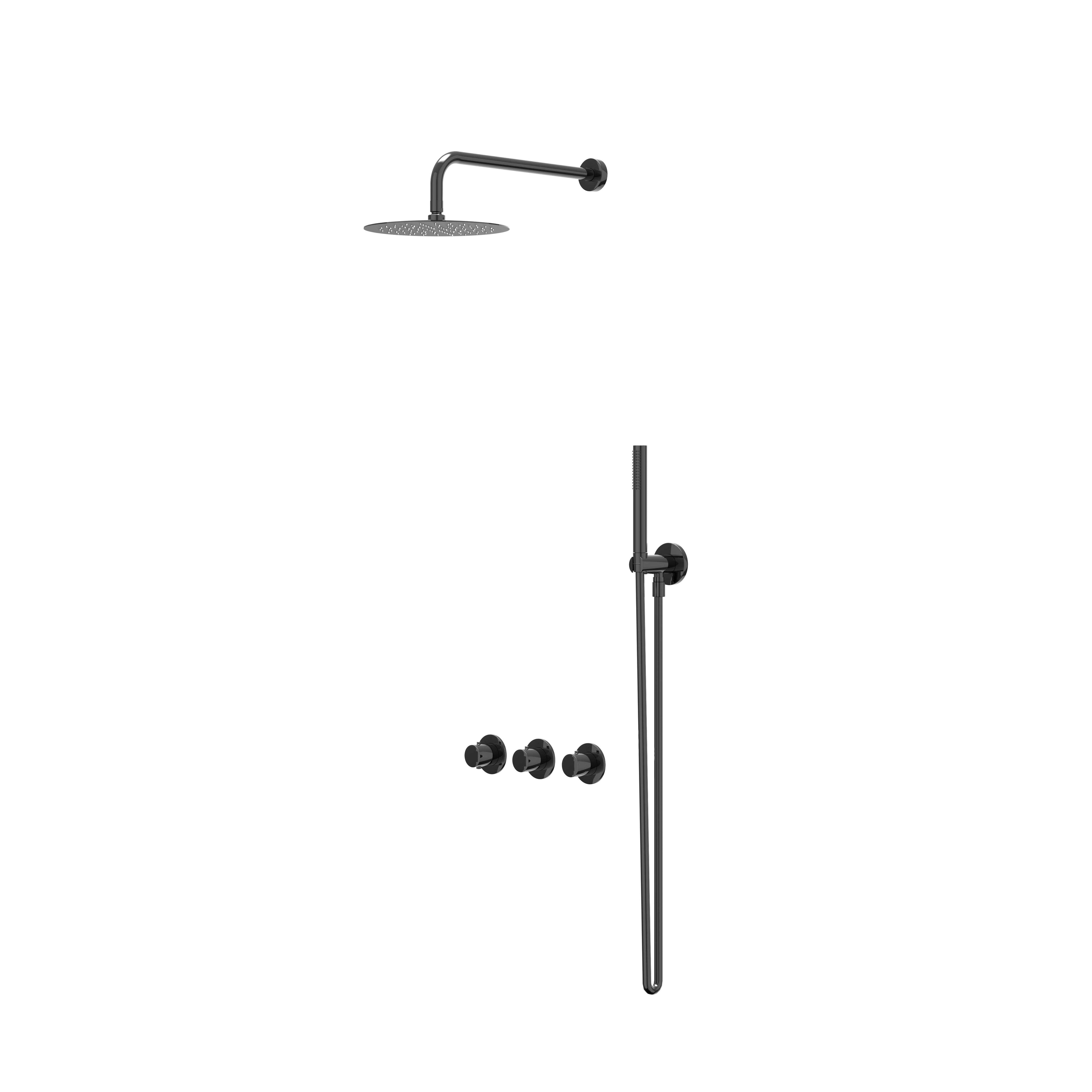 IVY Bond inbouw regendoucheset symmetry 2 stopkranen - 40cm wandarm - 30cm medium hoofddouche - wandhouder - satin spray handdouche - zwart chroom pvd