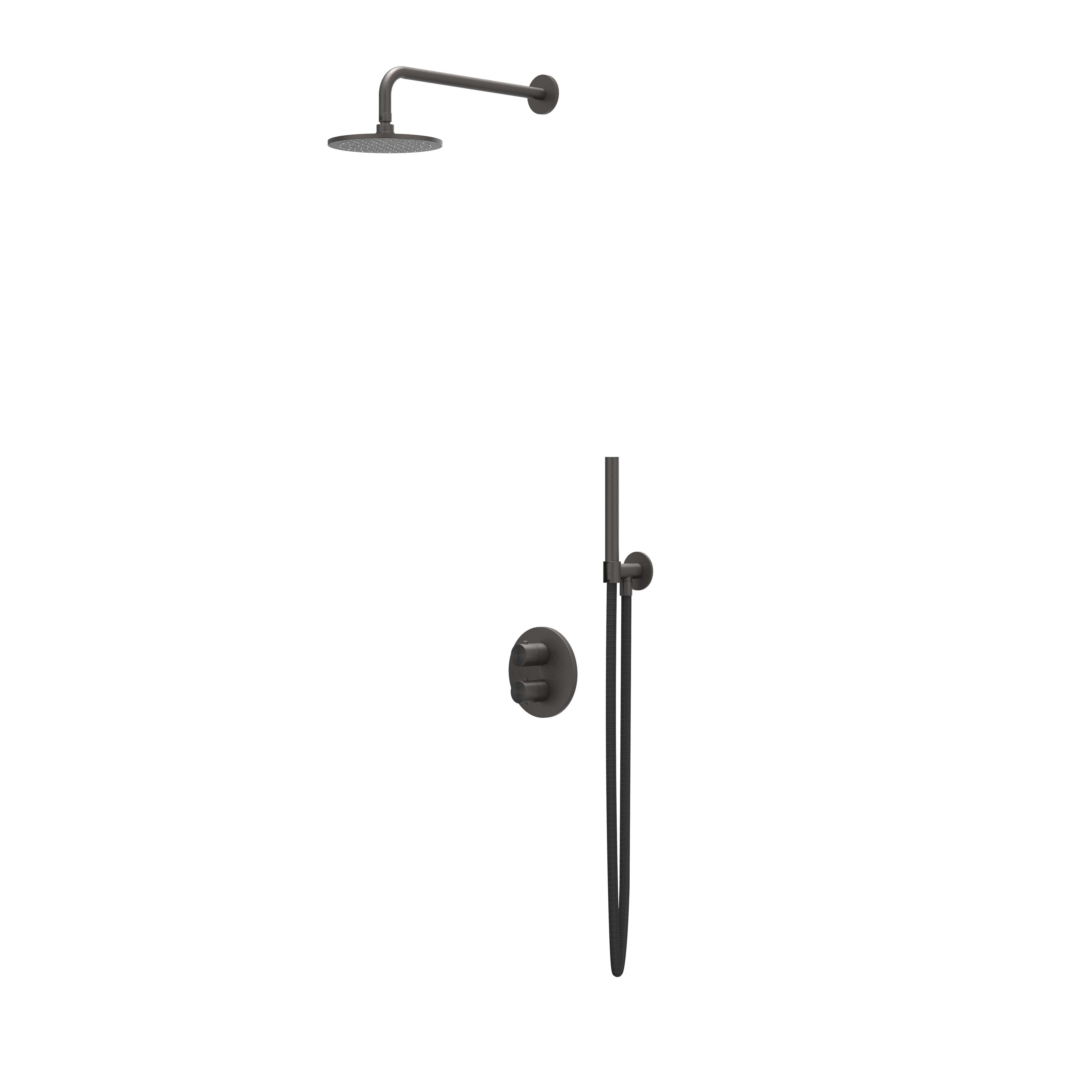 IVY Concord inbouw regendoucheset 2-weg - 20cm plafondbuis - 30cm medium hoofddouche rond - glijstang - staafhanddouche - rvs316 geborsteld carbon black pvd
