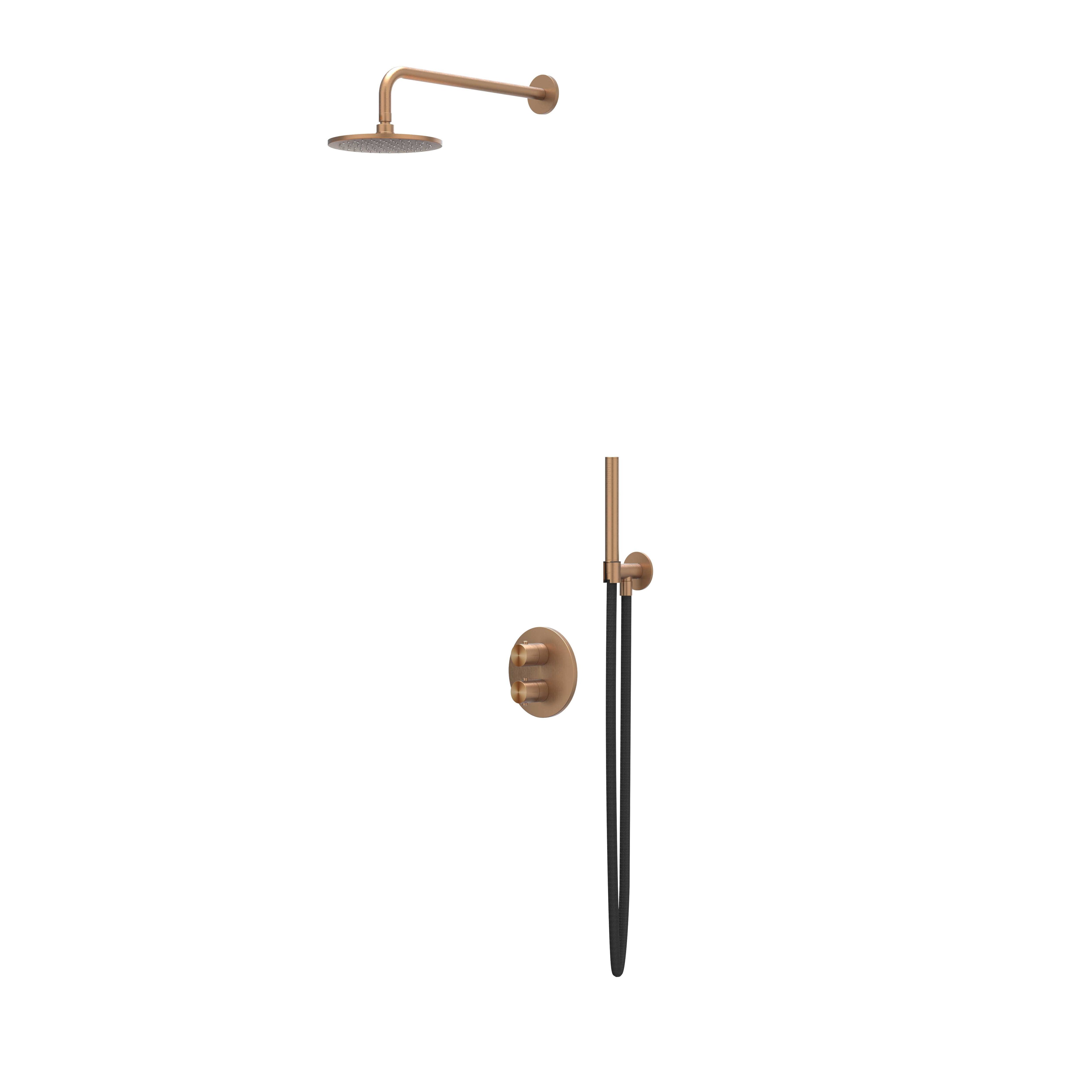 IVY Concord inbouw regendoucheset 2-weg - 30cm plafondbuis - 30cm medium hoofddouche rond - glijstang - staafhanddouche - rvs316 geborsteld mat koper pvd