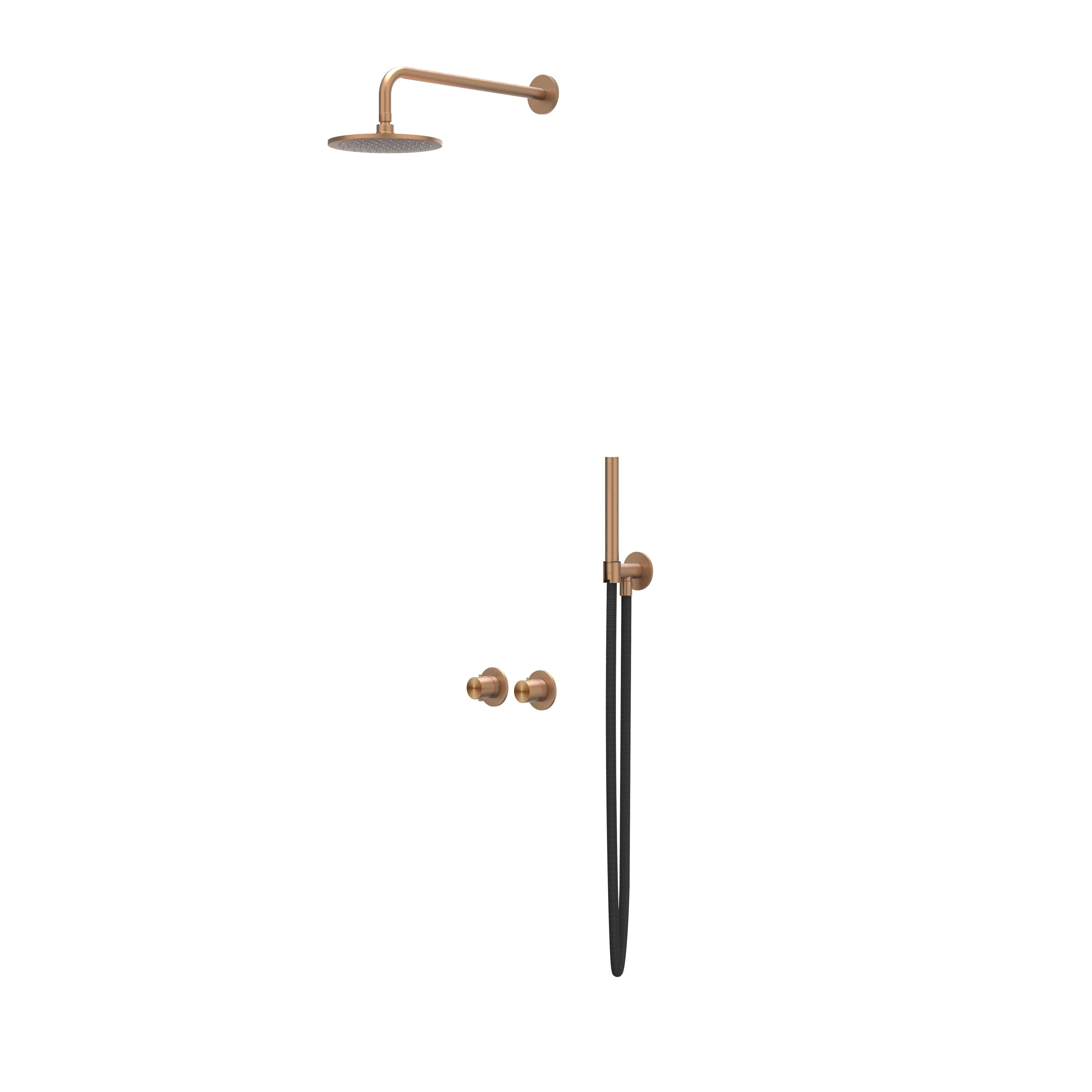 IVY Concord inbouw regendoucheset symmetry 2-weg - 20cm plafondbuis - 20cm medium hoofddouche - glijstang - staafhanddouche - rvs316 geborsteld mat koper pvd