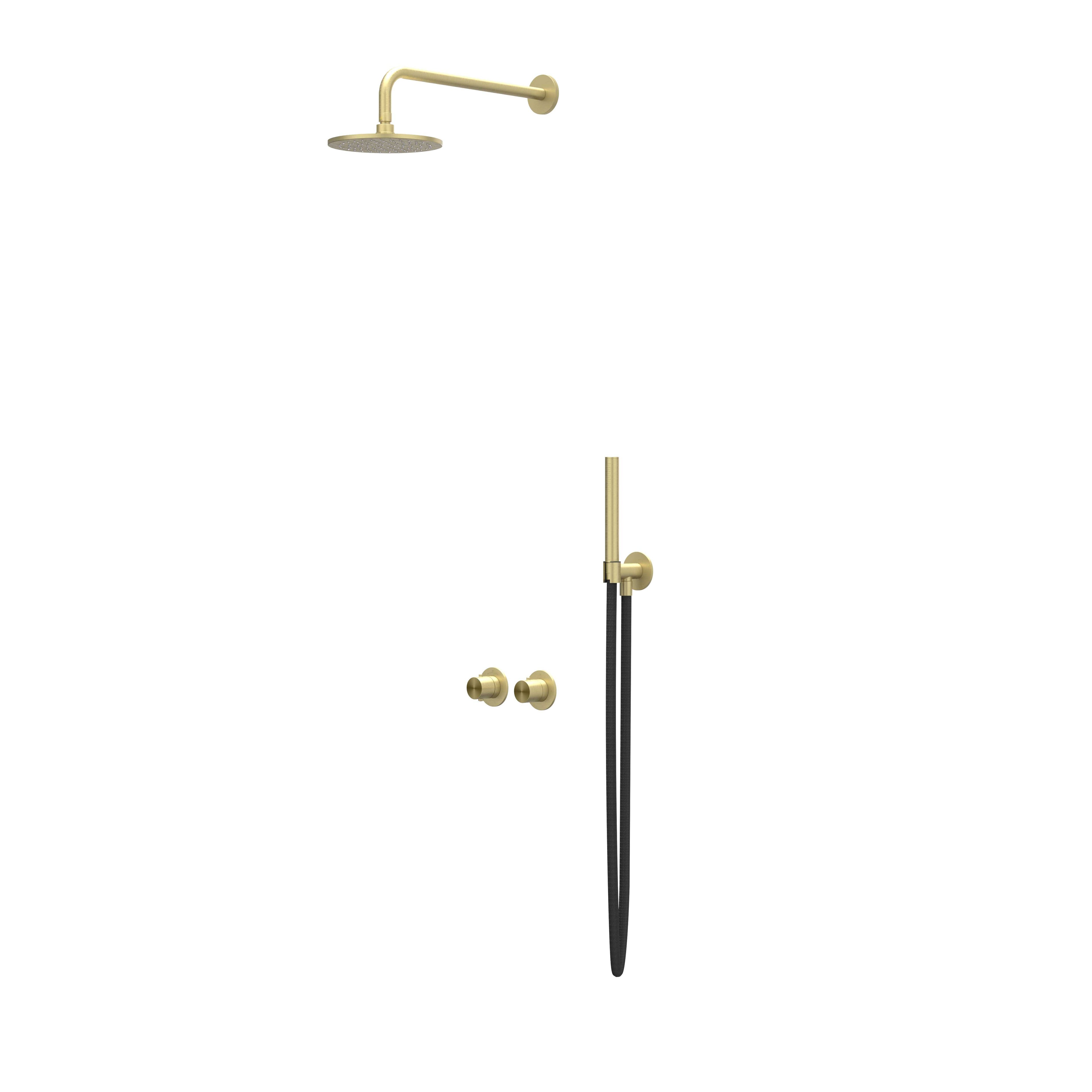 IVY Concord inbouw regendoucheset symmetry 2-weg - 40cm wandarm - 30cm medium hoofddouche - glijstang - staafhanddouche - rvs316 geborsteld mat goud pvd