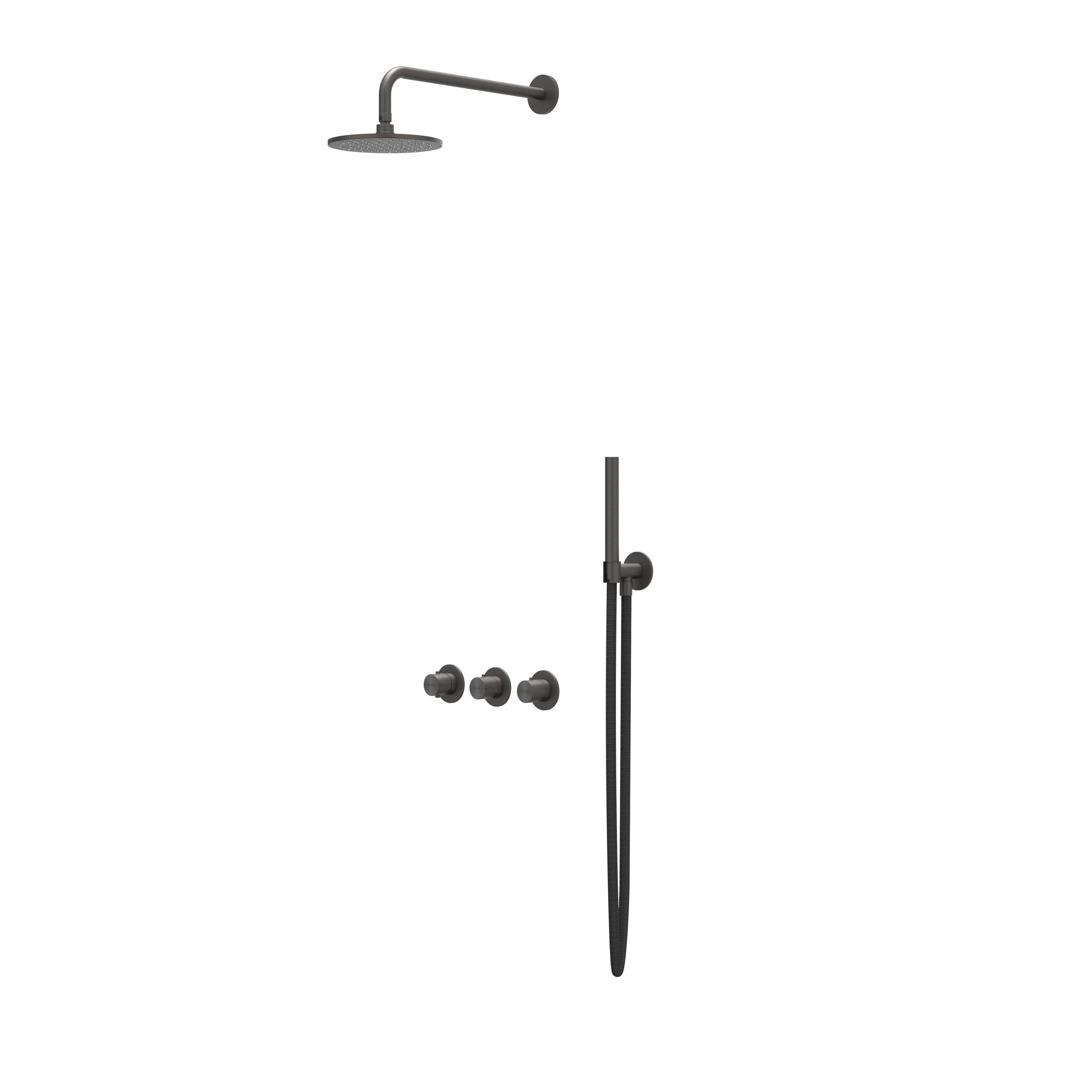 IVY Concord inbouw regendoucheset symmetry 2 stopkranen - 40cm wandarm - 25cm medium hoofddouche - wandhouder - staafhanddouche - rvs316 geborsteld carbon black pvd