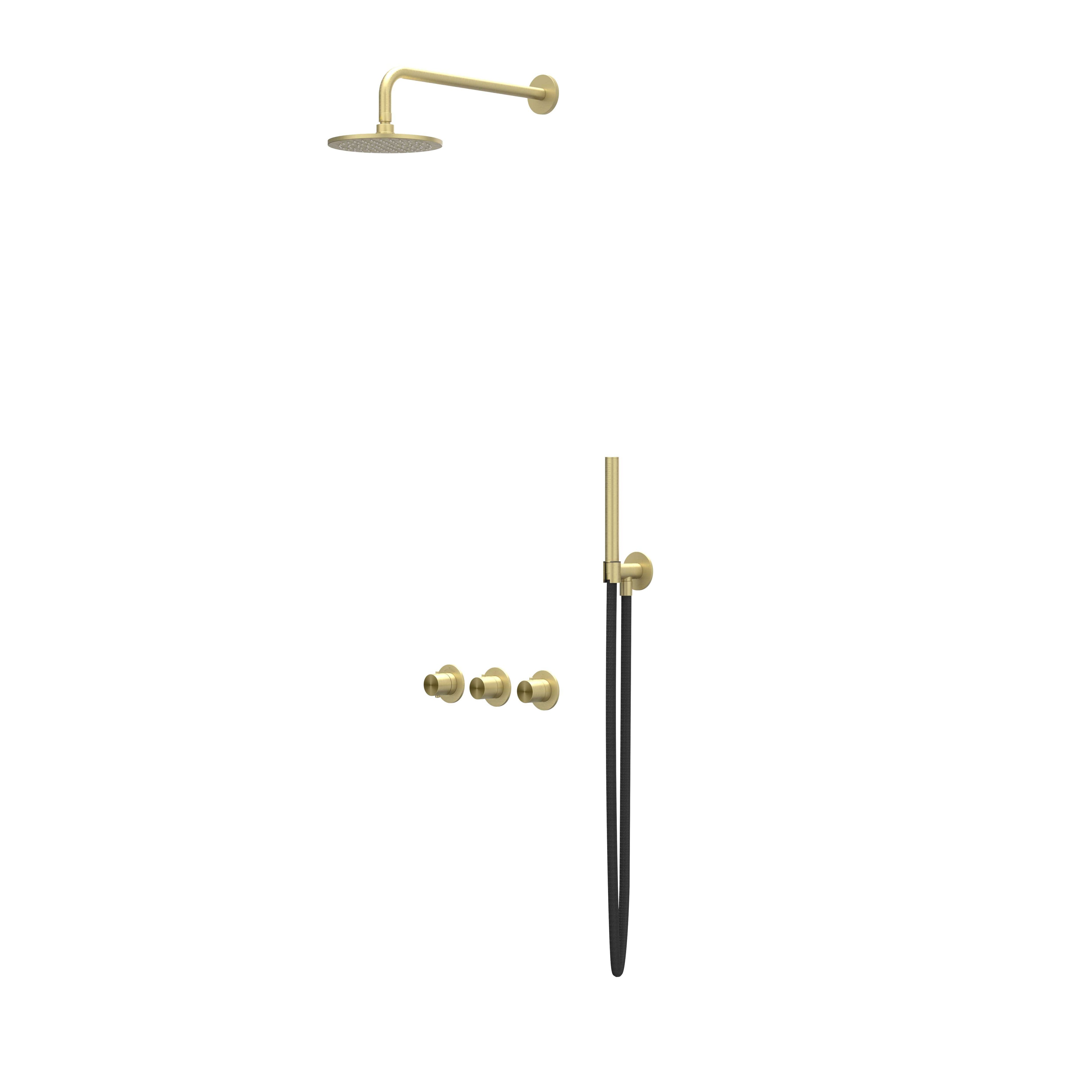 IVY Concord inbouw regendoucheset symmetry 2 stopkranen - 40cm wandarm - 30cm medium hoofddouche - glijstang - staafhanddouche - rvs316 geborsteld mat goud pvd