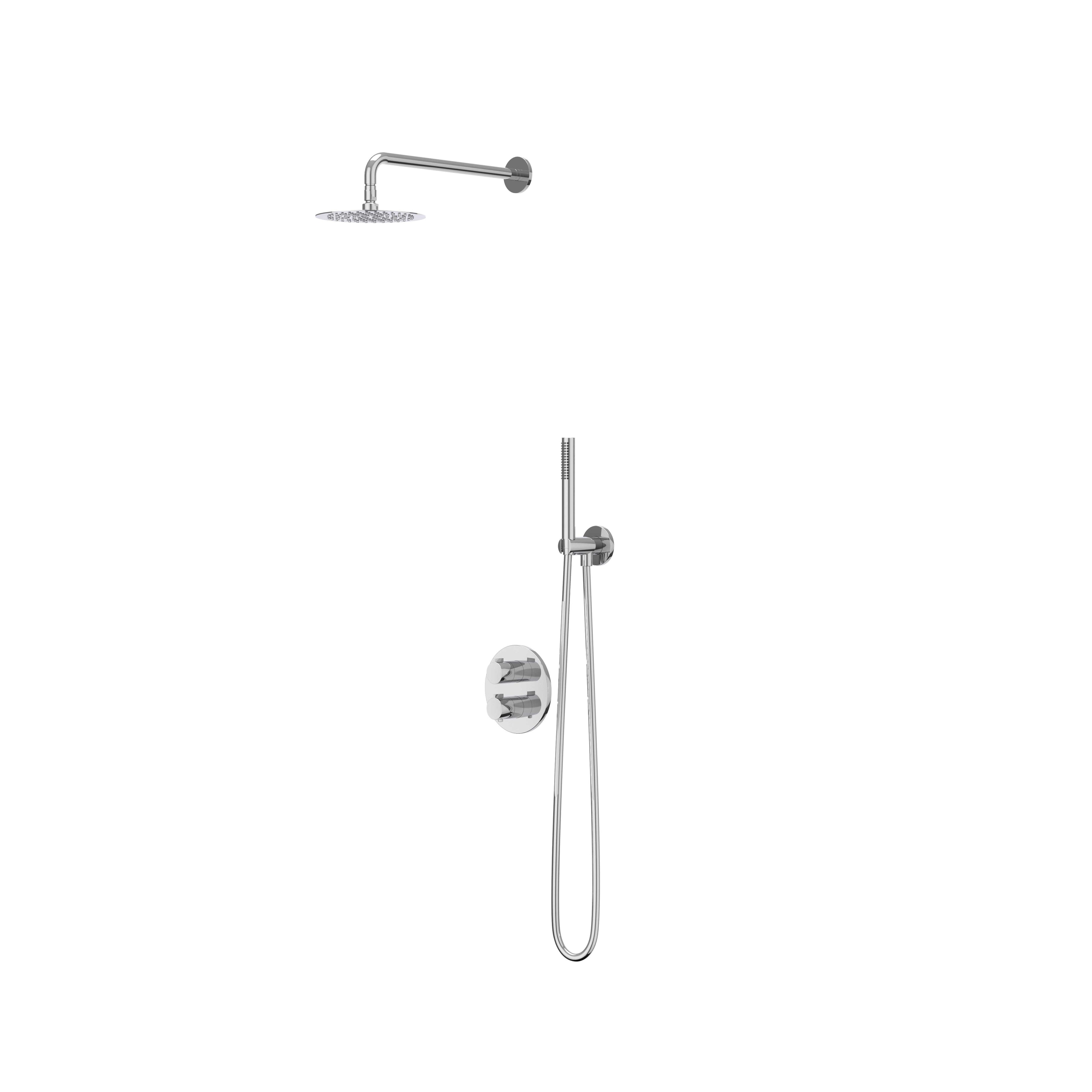 IVY Pact inbouw regendoucheset 2-weg - 30cm plafondbuis - 30cm medium hoofddouche rond - wandhouder - satin spray handdouche - chroom