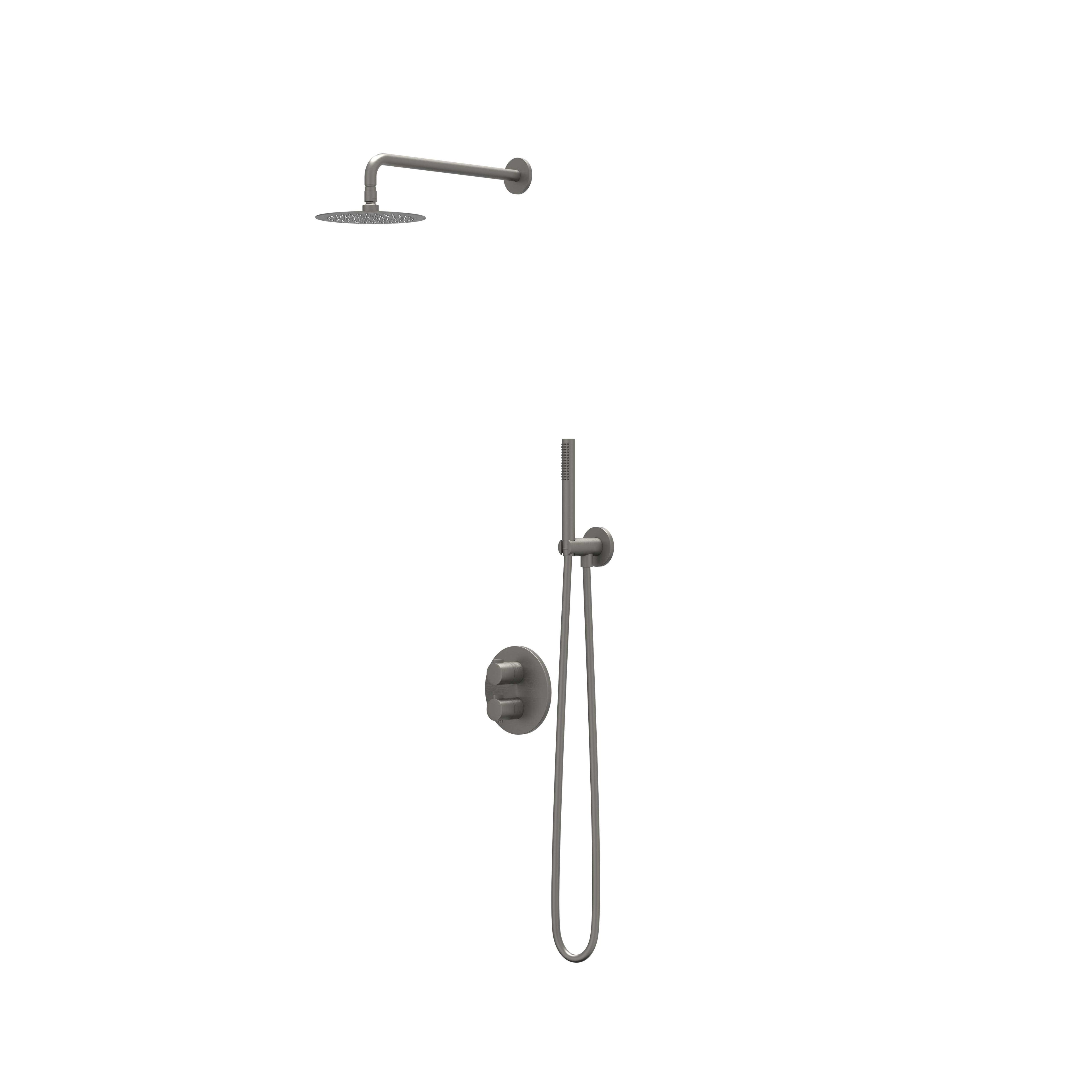 IVY Pact inbouw regendoucheset 2-weg - 15cm plafondbuis - 25cm medium hoofddouche rond - wandhouder - 3-standen handdouche - geborsteld metal black pvd