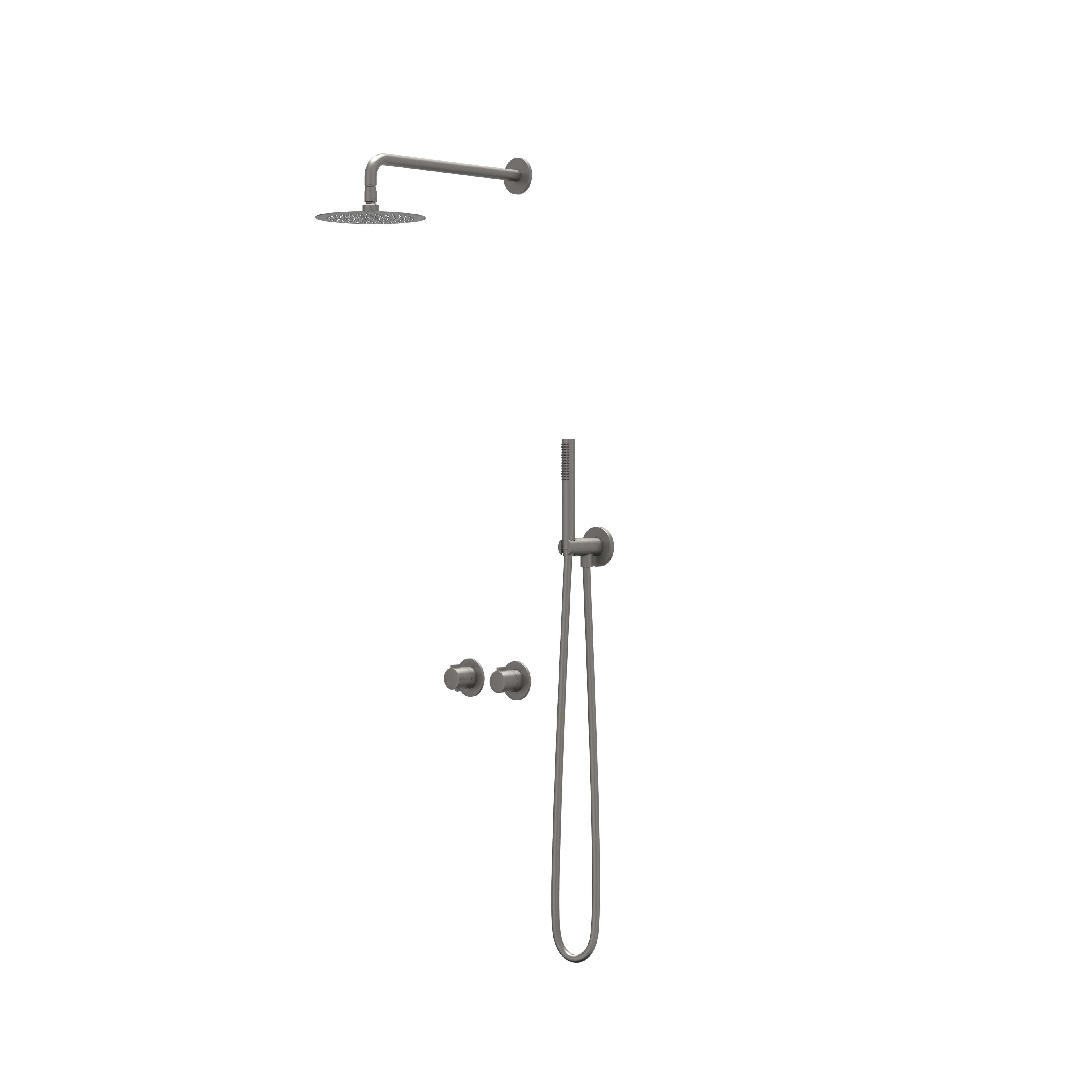 IVY Pact inbouw regendoucheset symmetry 2-weg - 15cm plafondbuis - 30cm medium hoofddouche - wandhouder - staafhanddouche - geborsteld metal black pvd