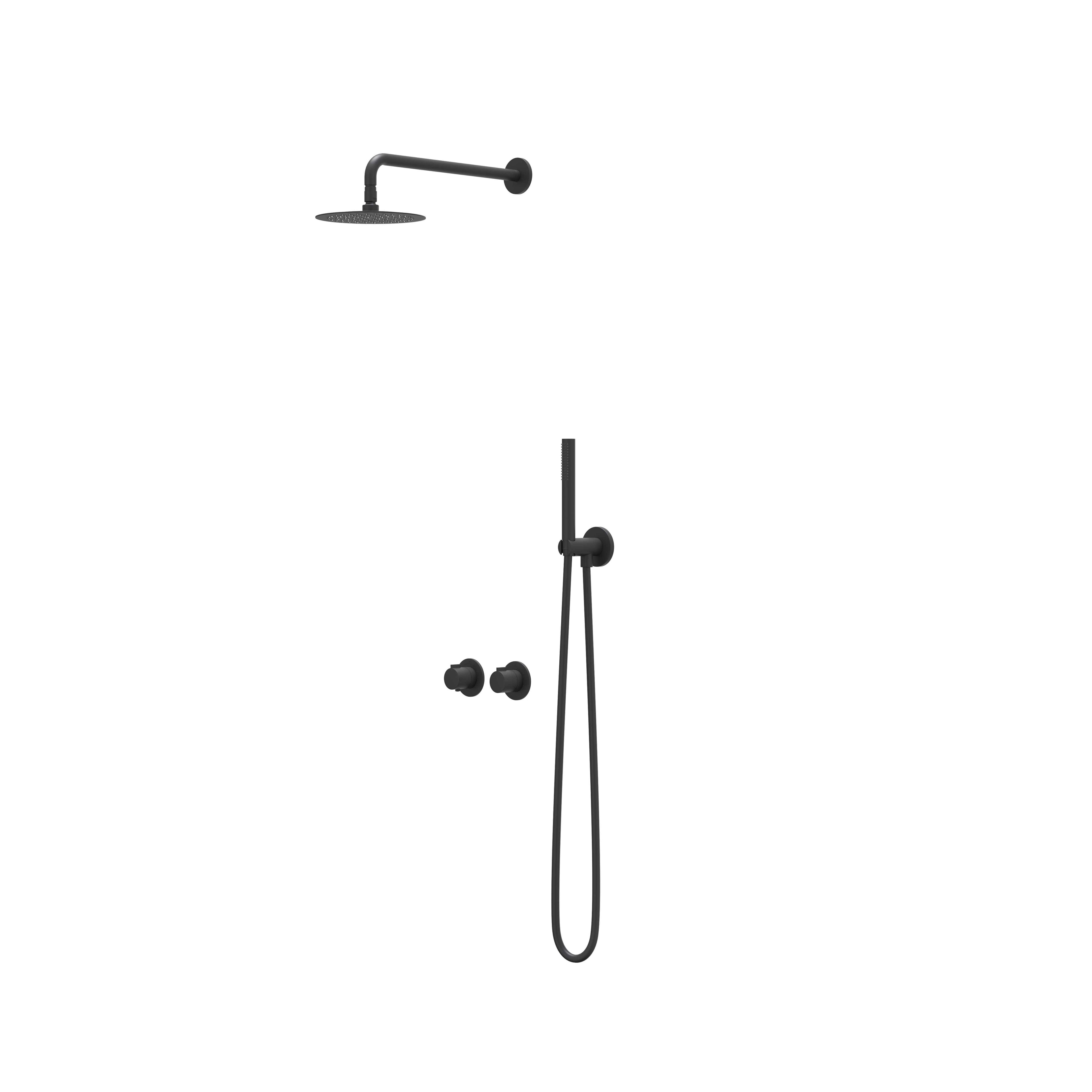 IVY Pact inbouw regendoucheset symmetry 2-weg - 40cm wandarm - 30cm medium hoofddouche - glijstang - satin spray handdouche - mat zwart ped
