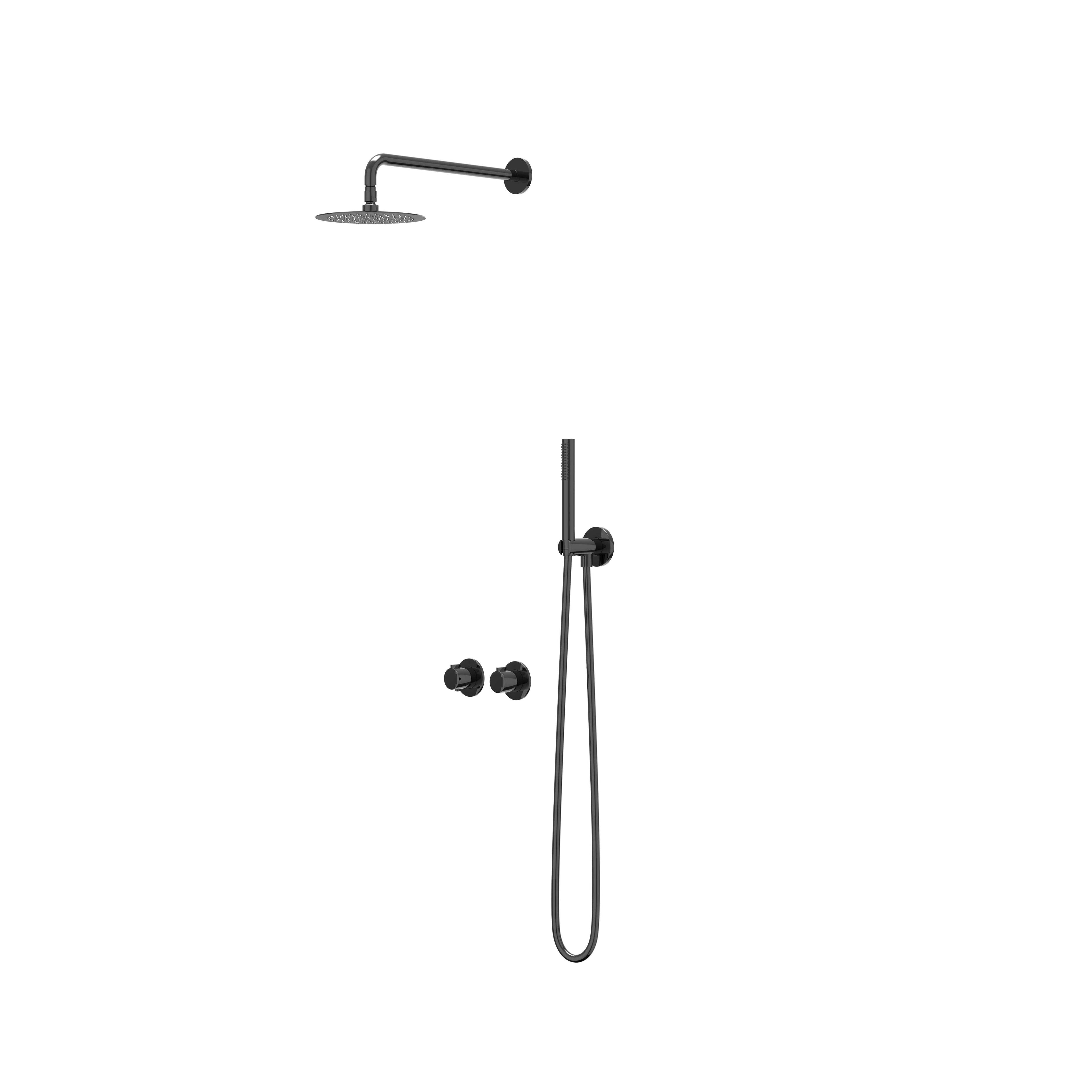 IVY Pact inbouw regendoucheset symmetry 2-weg - 15cm plafondbuis - 20cm slim hoofddouche - wandhouder - staafhanddouche - zwart chroom pvd