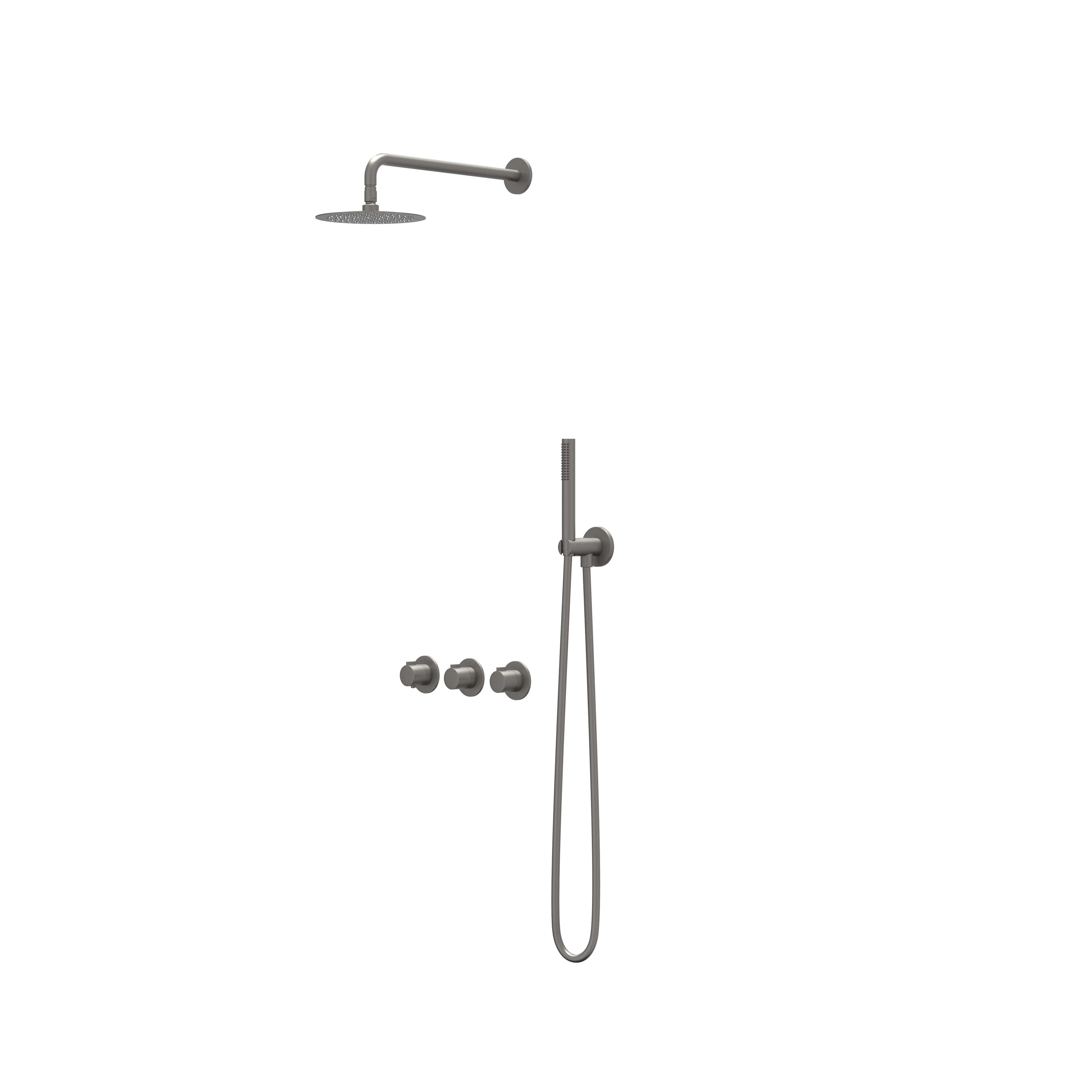 IVY Pact inbouw regendoucheset symmetry 2 stopkranen - 15cm plafondbuis - 20cm medium hoofddouche - wandhouder - 3-standen handdouche - geborsteld metal black pvd
