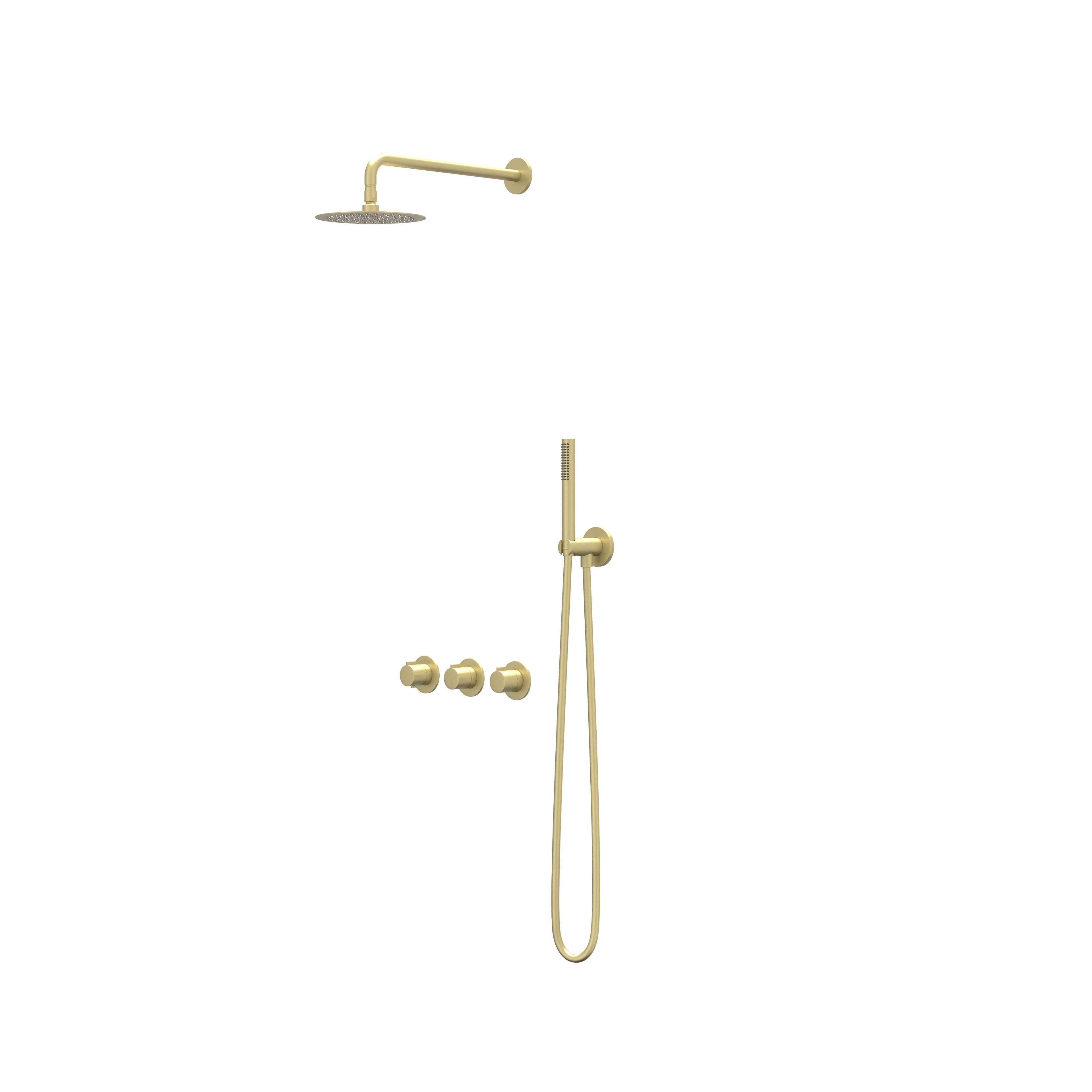 IVY Pact inbouw regendoucheset symmetry 2 stopkranen - 15cm plafondbuis - 30cm medium hoofddouche - glijstang - staafhanddouche - geborsteld mat goud pvd
