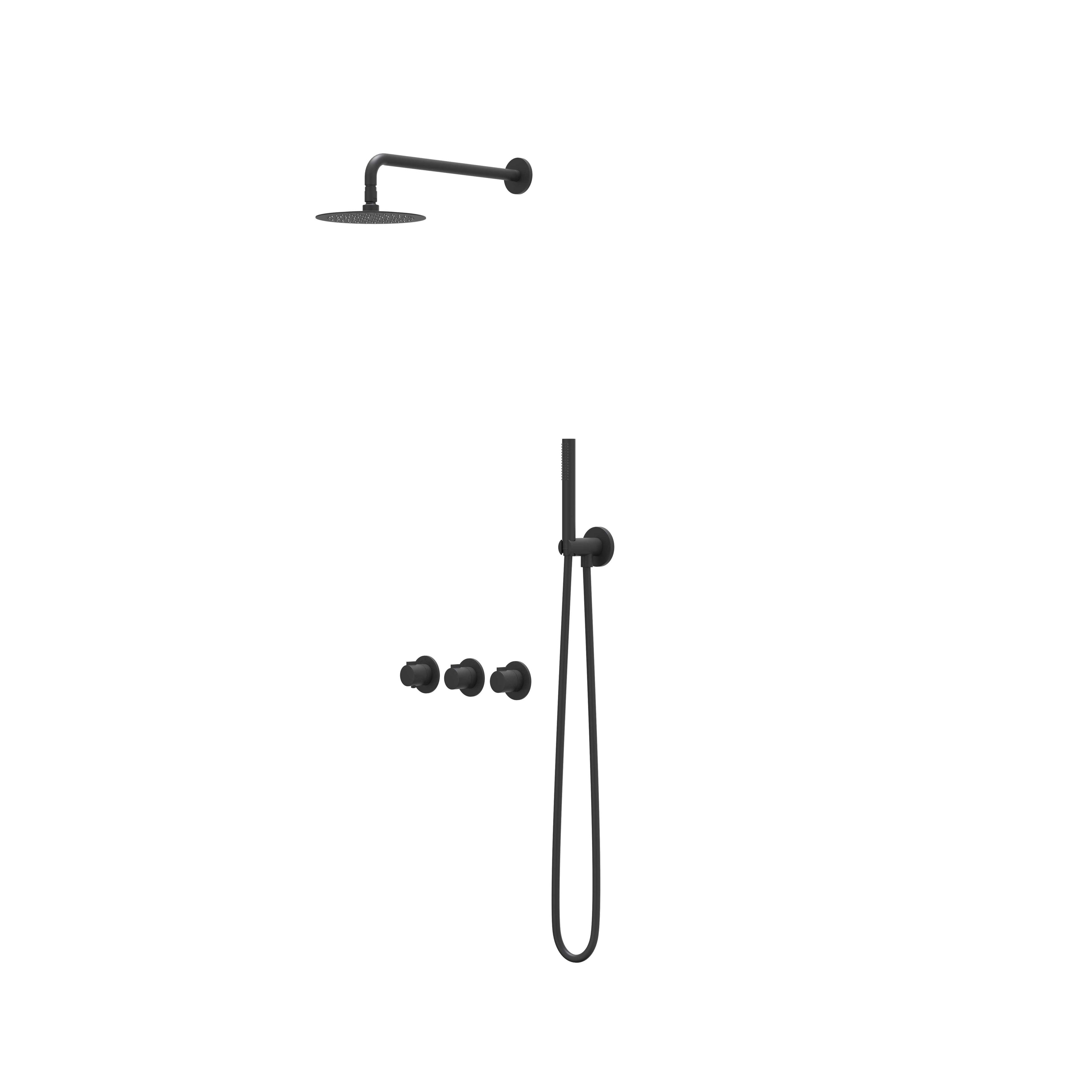 IVY Pact inbouw regendoucheset symmetry 2 stopkranen - 15cm plafondbuis - 30cm medium hoofddouche - glijstang - satin spray handdouche - mat zwart ped