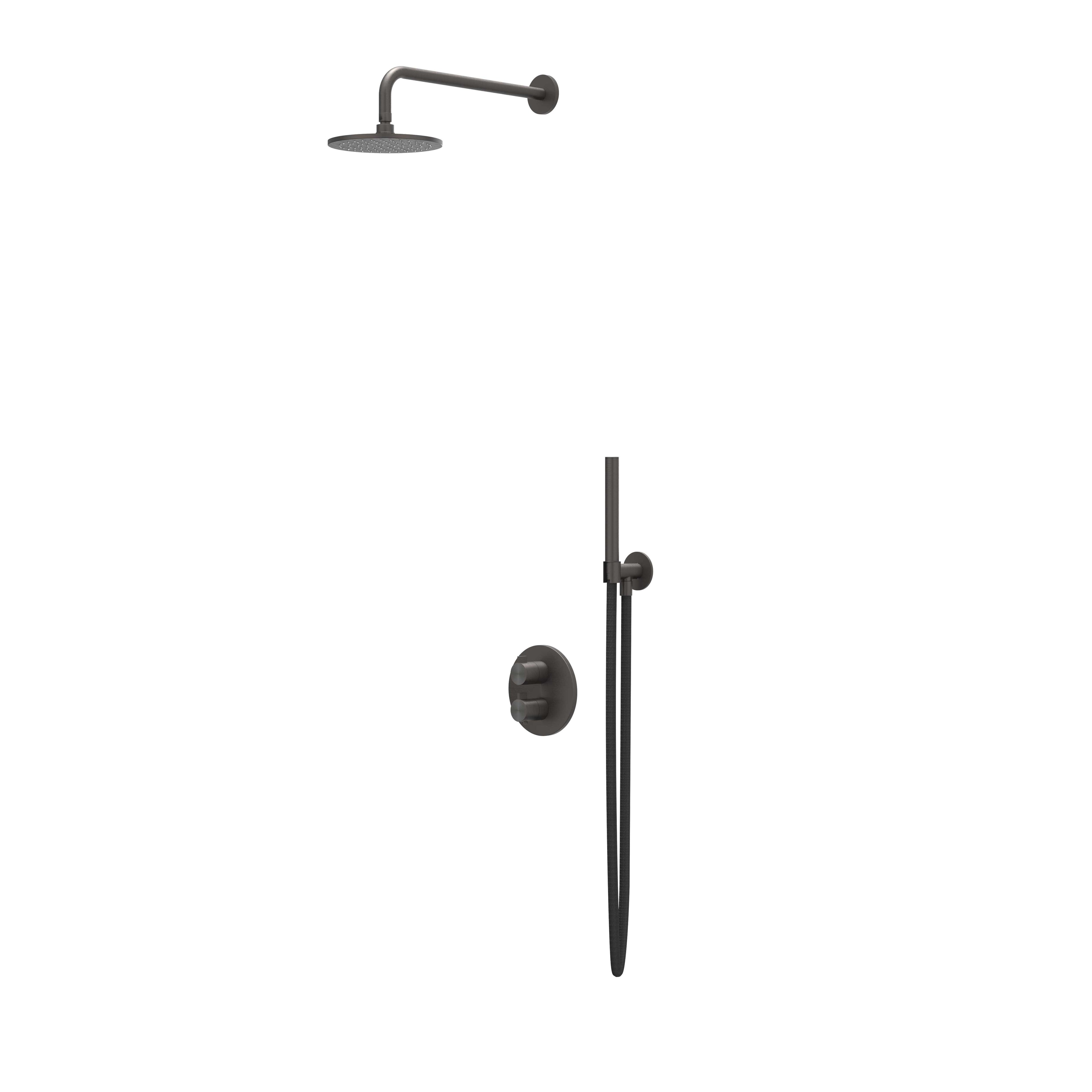 IVY Tribe inbouw regendoucheset 2-weg - 40cm wandarm - 20cm medium hoofddouche rond - glijstang - staafhanddouche - rvs316 geborsteld carbon black pvd