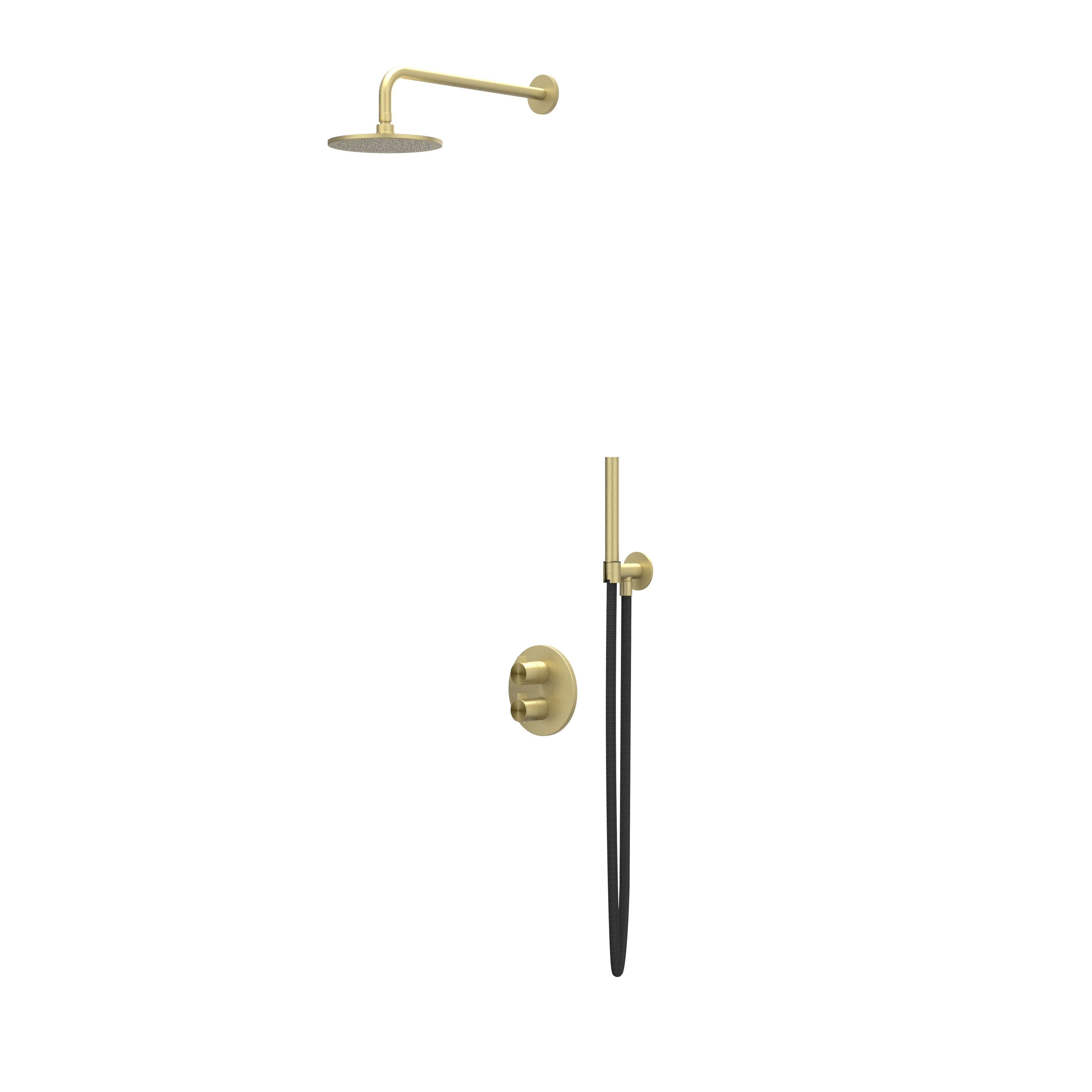 IVY Tribe inbouw regendoucheset 2-weg - 30cm plafondbuis - 25cm medium hoofddouche rond - wandhouder - staafhanddouche - rvs316 geborsteld mat goud pvd