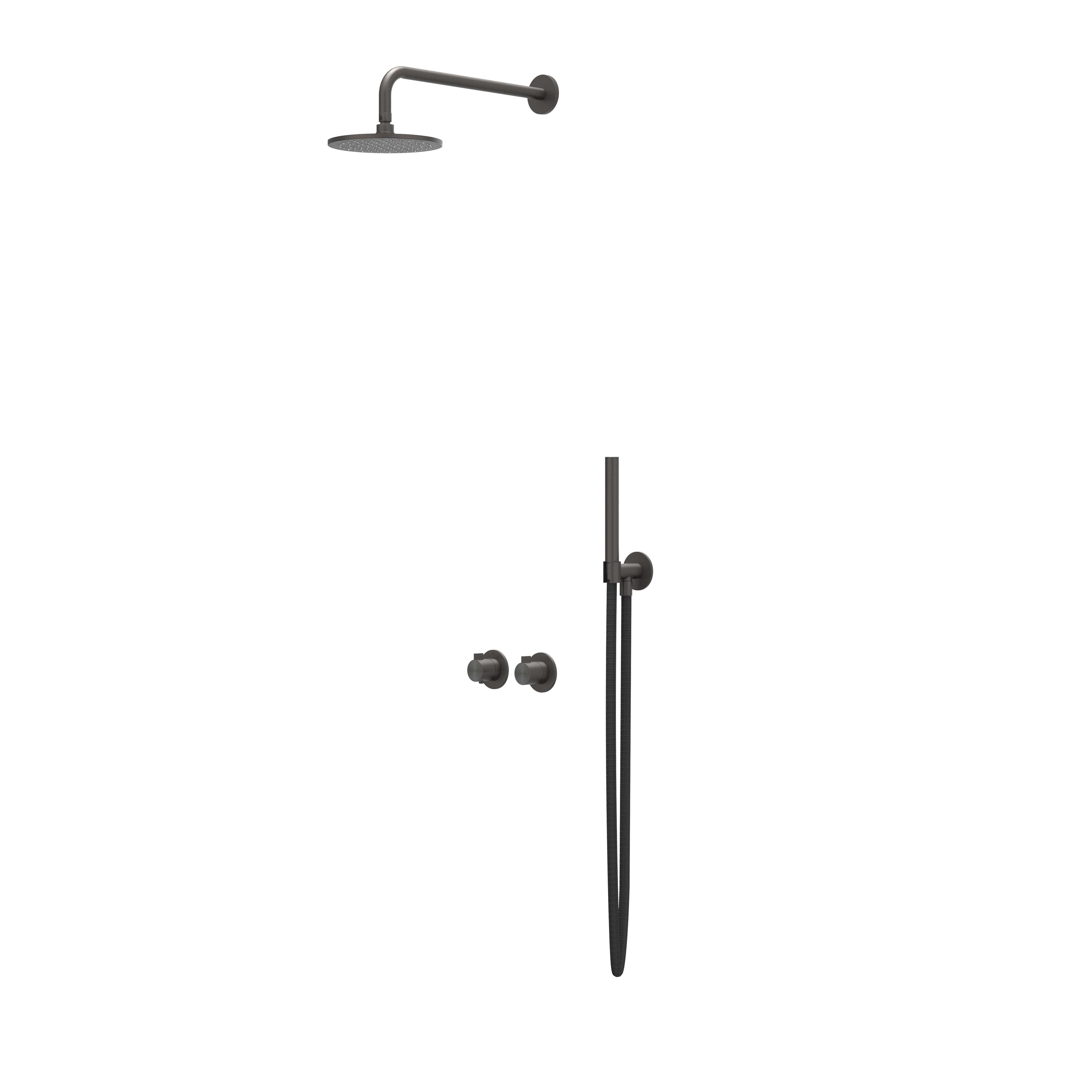 IVY Tribe inbouw regendoucheset symmetry 2-weg - 30cm plafondbuis - 30cm medium hoofddouche - glijstang - staafhanddouche - rvs316 geborsteld carbon black pvd