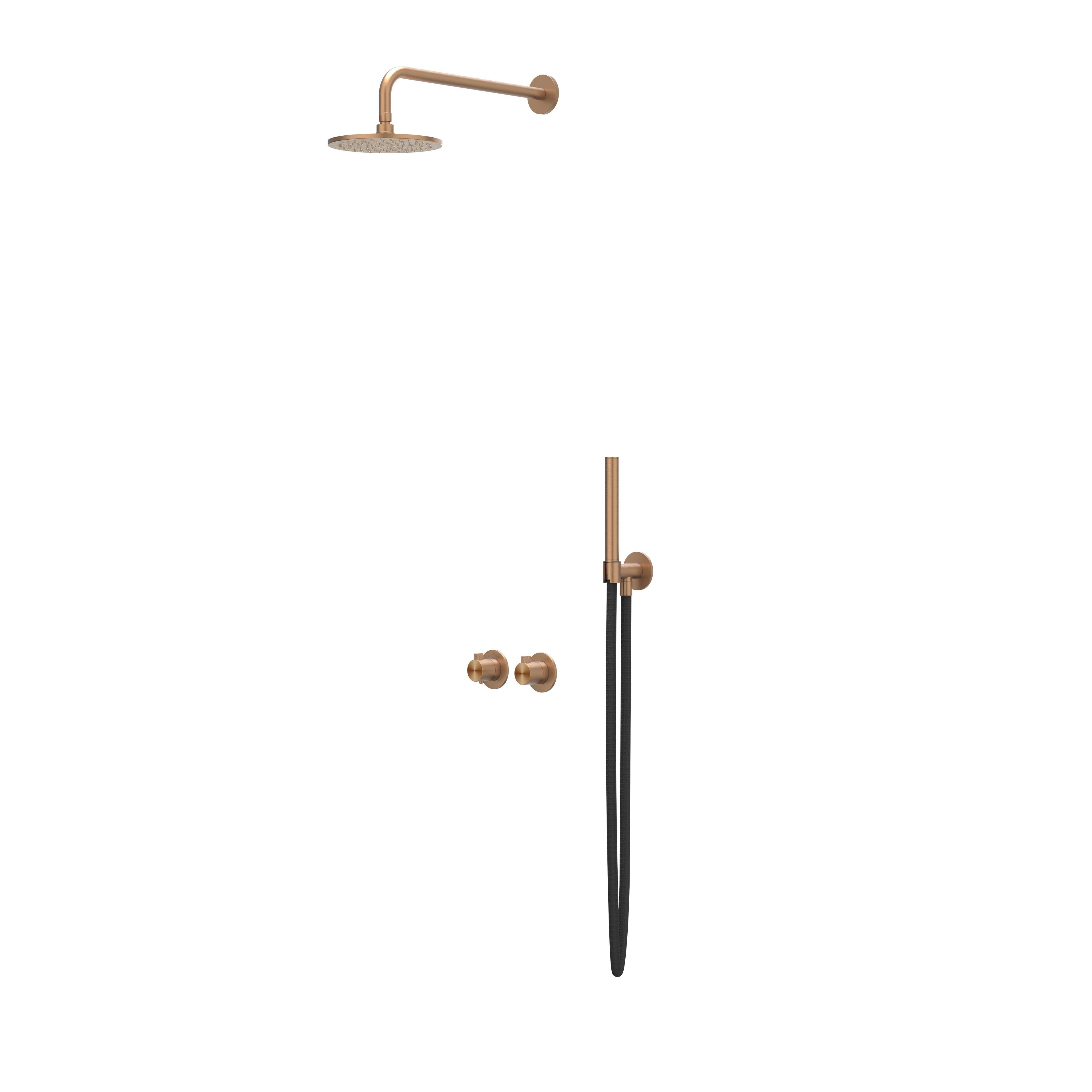 IVY Tribe inbouw regendoucheset symmetry 2-weg - 40cm wandarm - 30cm medium hoofddouche - wandhouder - staafhanddouche - rvs316 geborsteld mat koper pvd