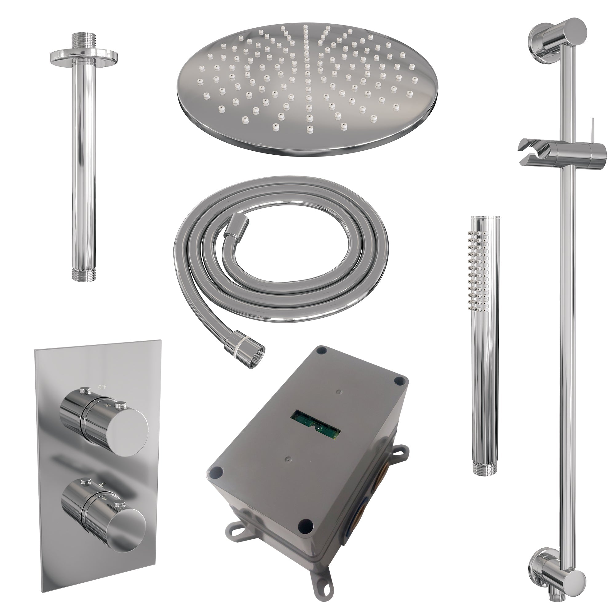 Brauer Edition inbouwset met 3-weg thermostaat - hoofddouche 30cm - plafondbuis 20cm - staafhanddouche - glijstang met aansluitbocht - chroom
