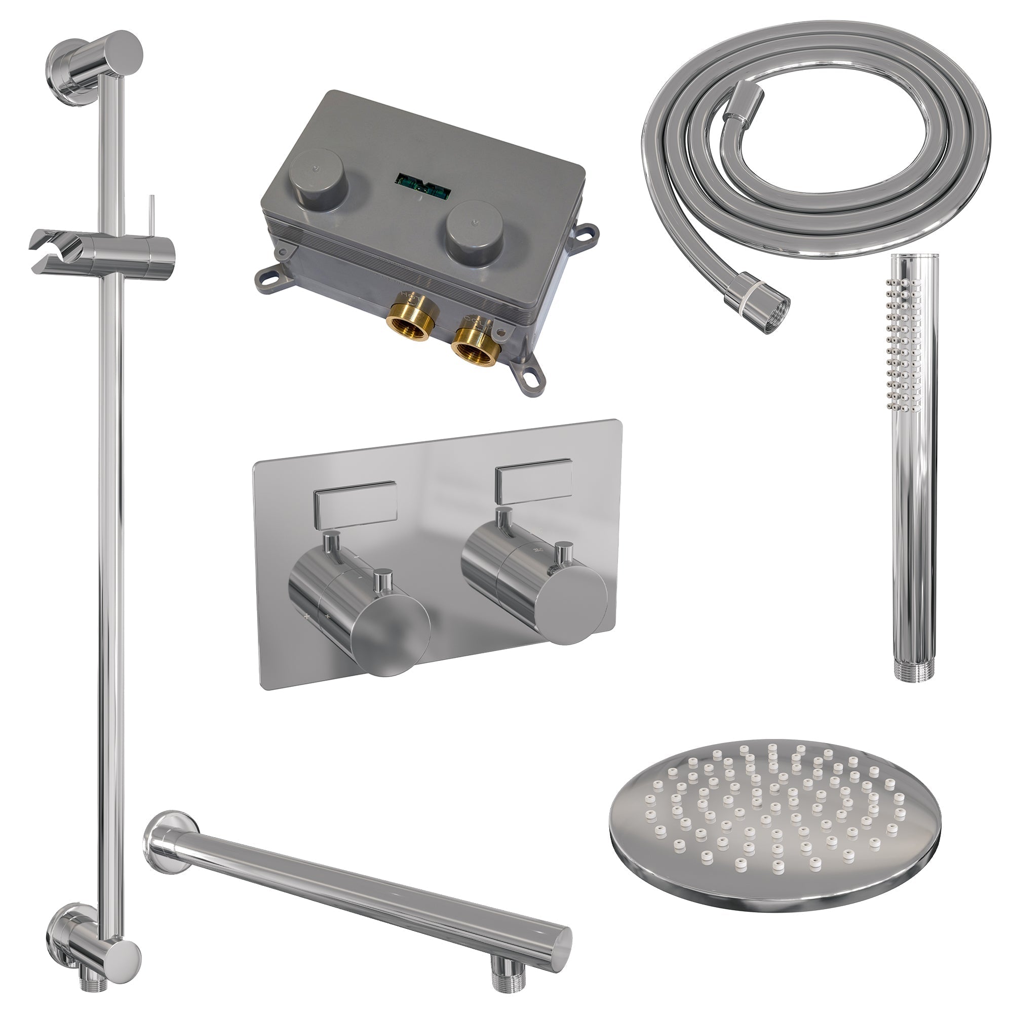 Brauer Edition inbouw doucheset - staafhanddouche - 20cm hoofdouche - rechte wandarm - glijstang - chroom