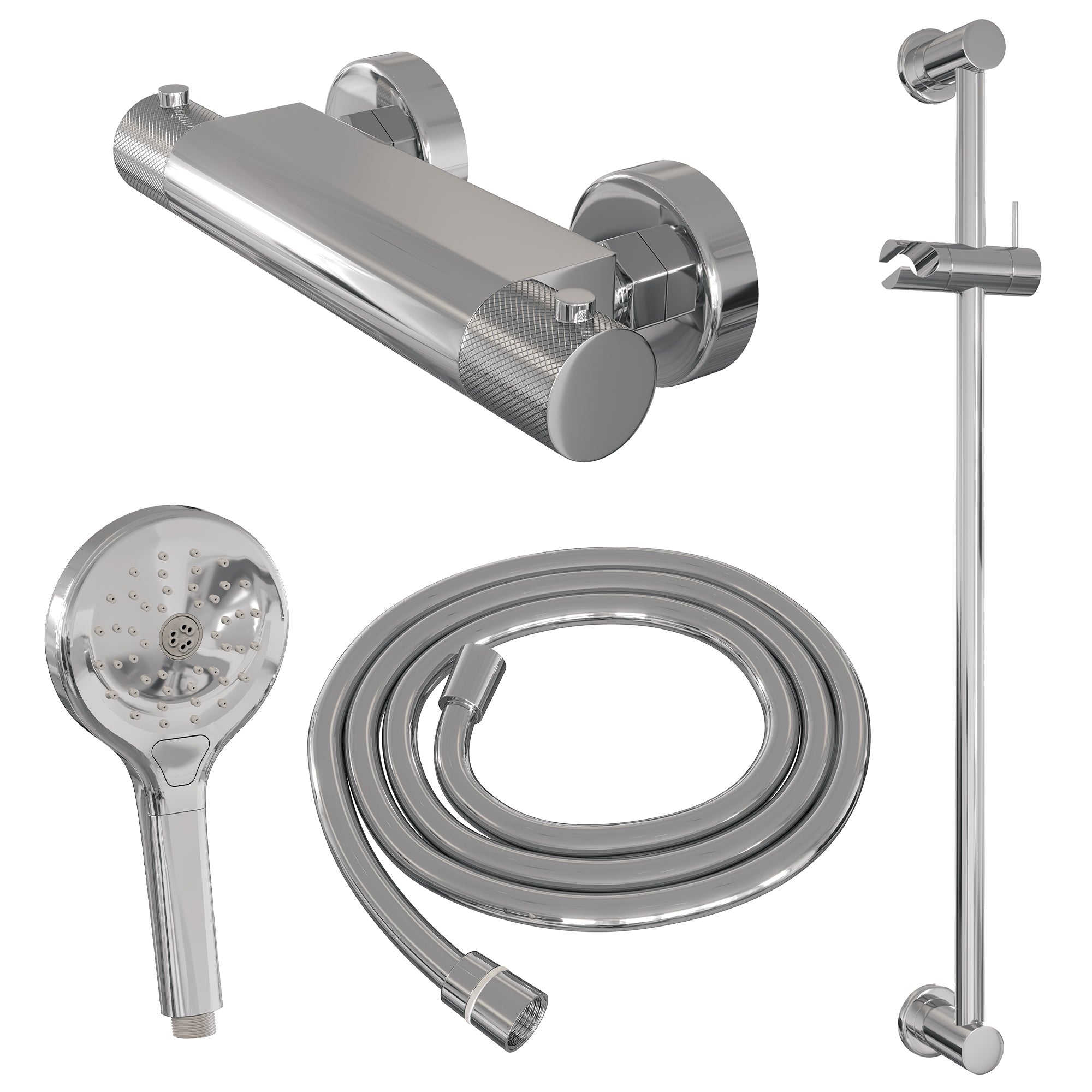 Brauer Carving glijstangset met thermostaat - 3-standen handdouche - chroom