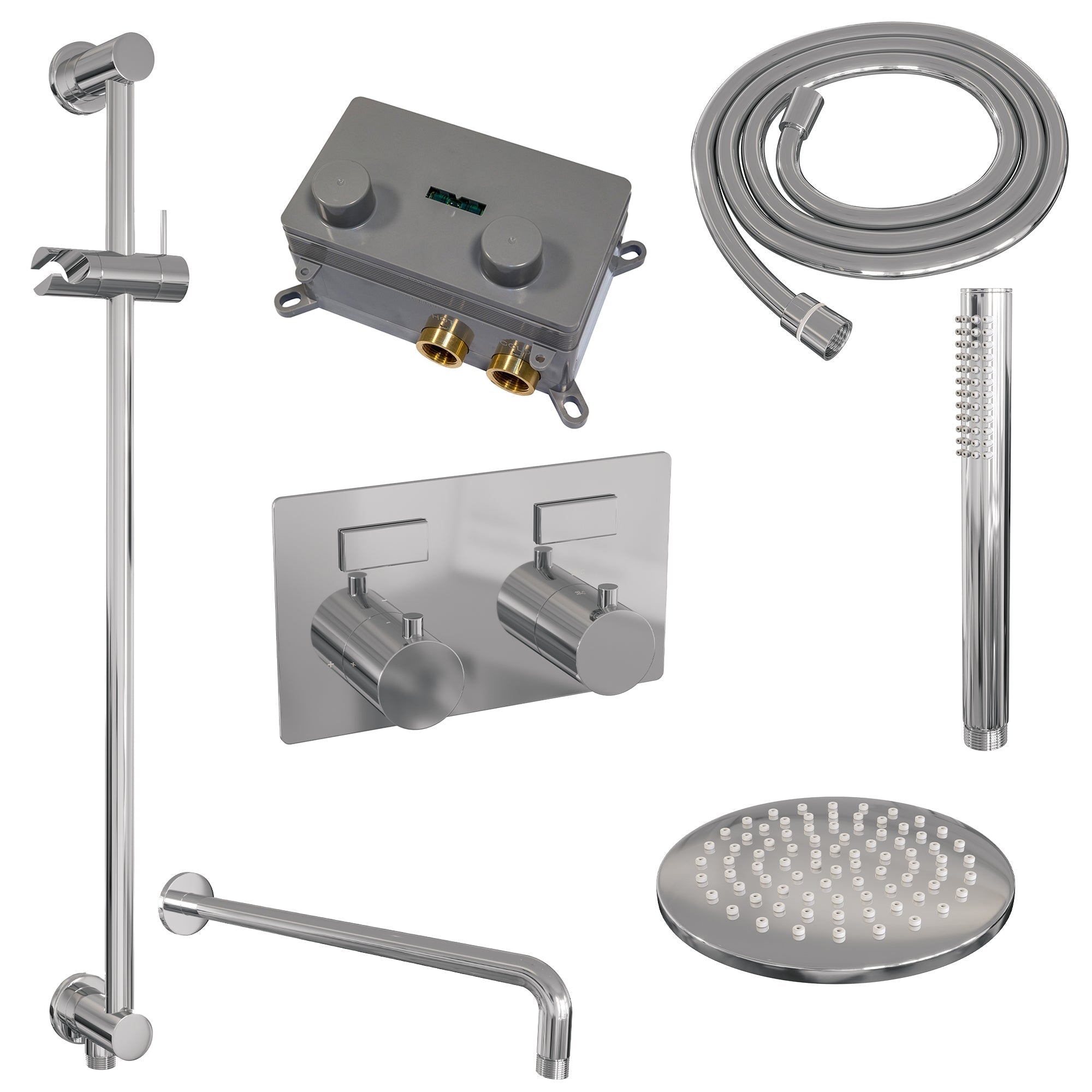 Brauer Edition inbouw doucheset - staafhanddouche - 20cm hoofdouche - gebogen wandarm - glijstang - chroom