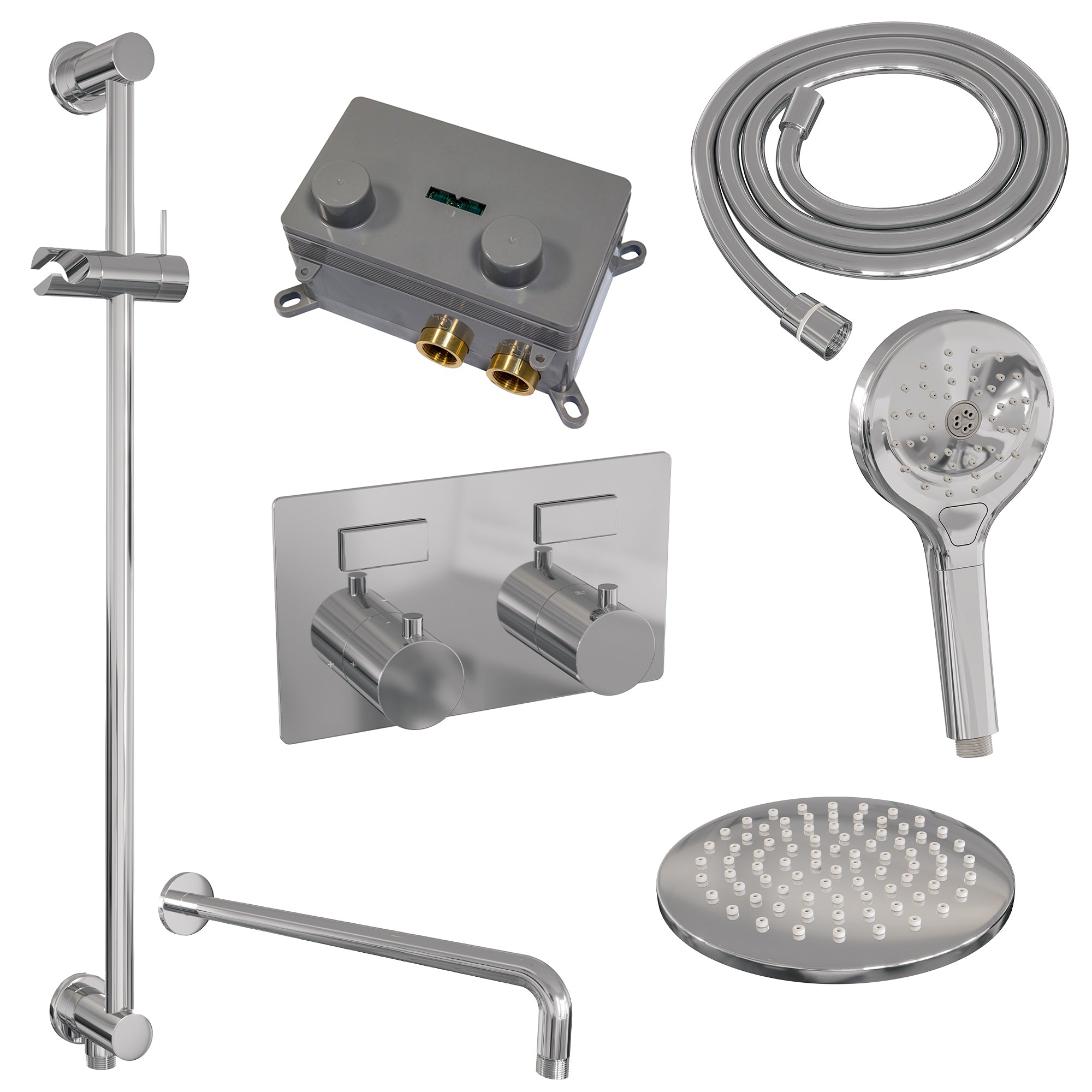 Brauer Edition inbouw doucheset - ronde handdouche - 20cm hoofdouche - gebogen wandarm - glijstang - chroom