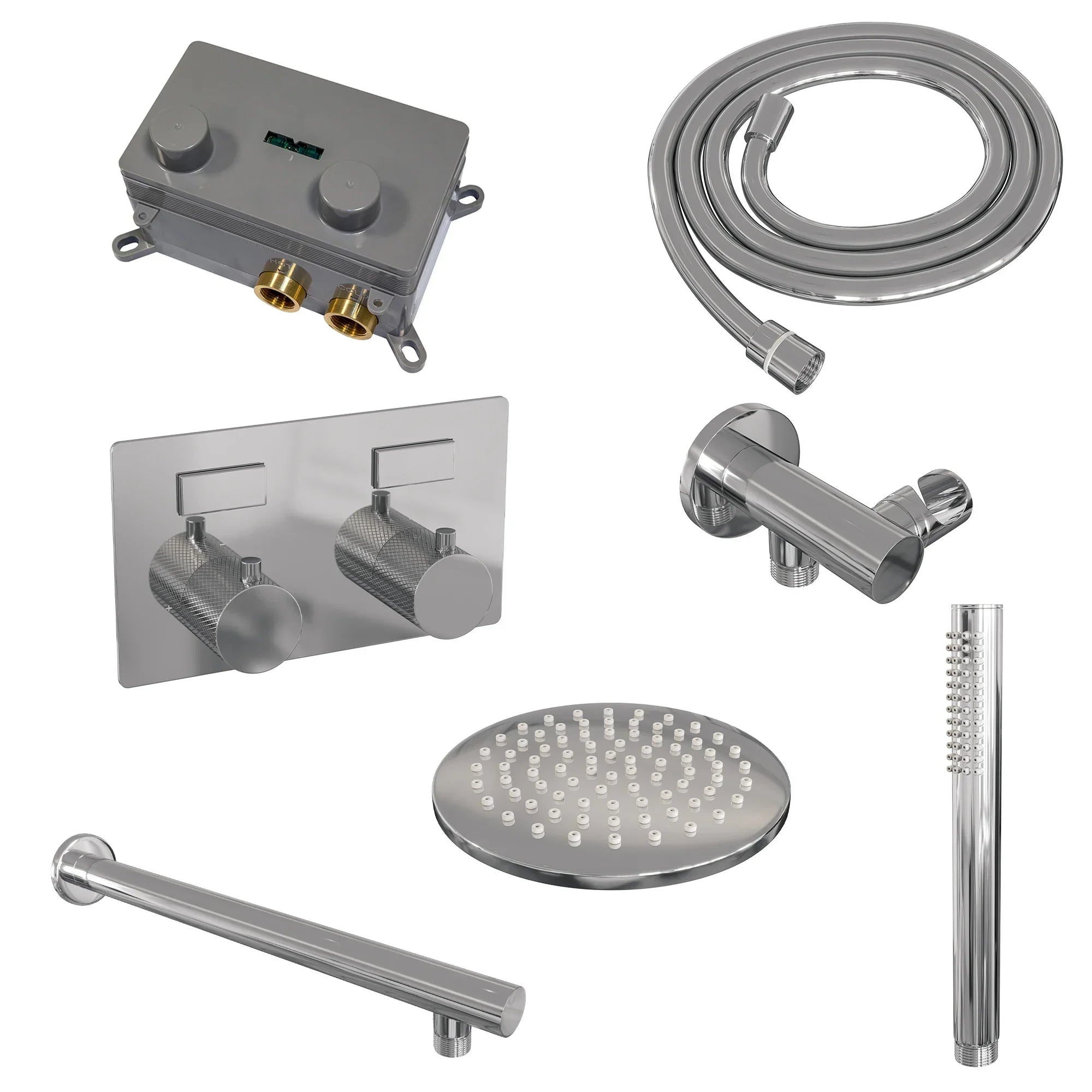 Brauer Carving inbouw doucheset - staafhanddouche - 20cm hoofdouche - rechte wandarm - wandsteun - geborsteld rvs PVD