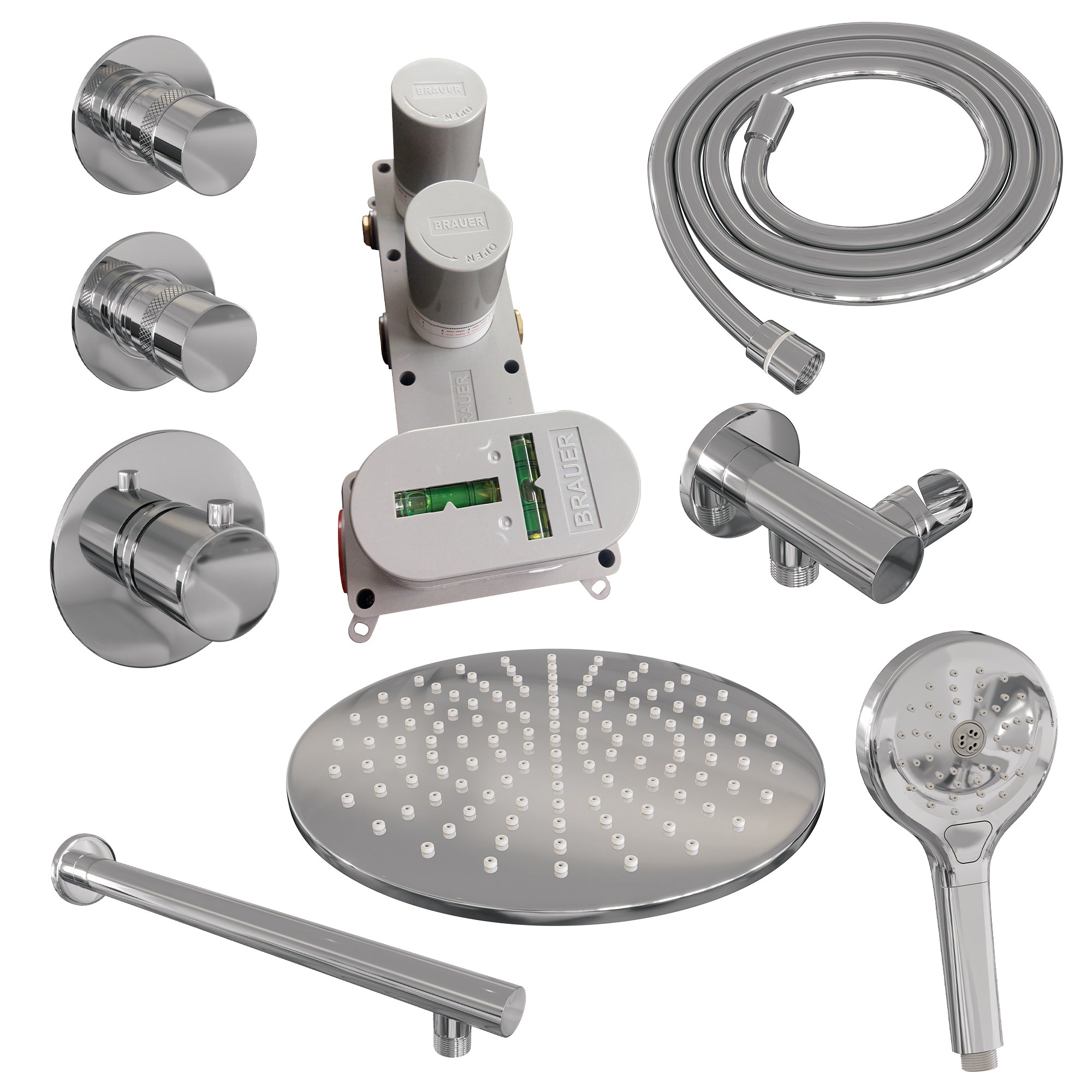 Brauer Edition thermostatische inbouw doucheset - chroom - hoofddouche 30cm - wandarm - ronde handdouche