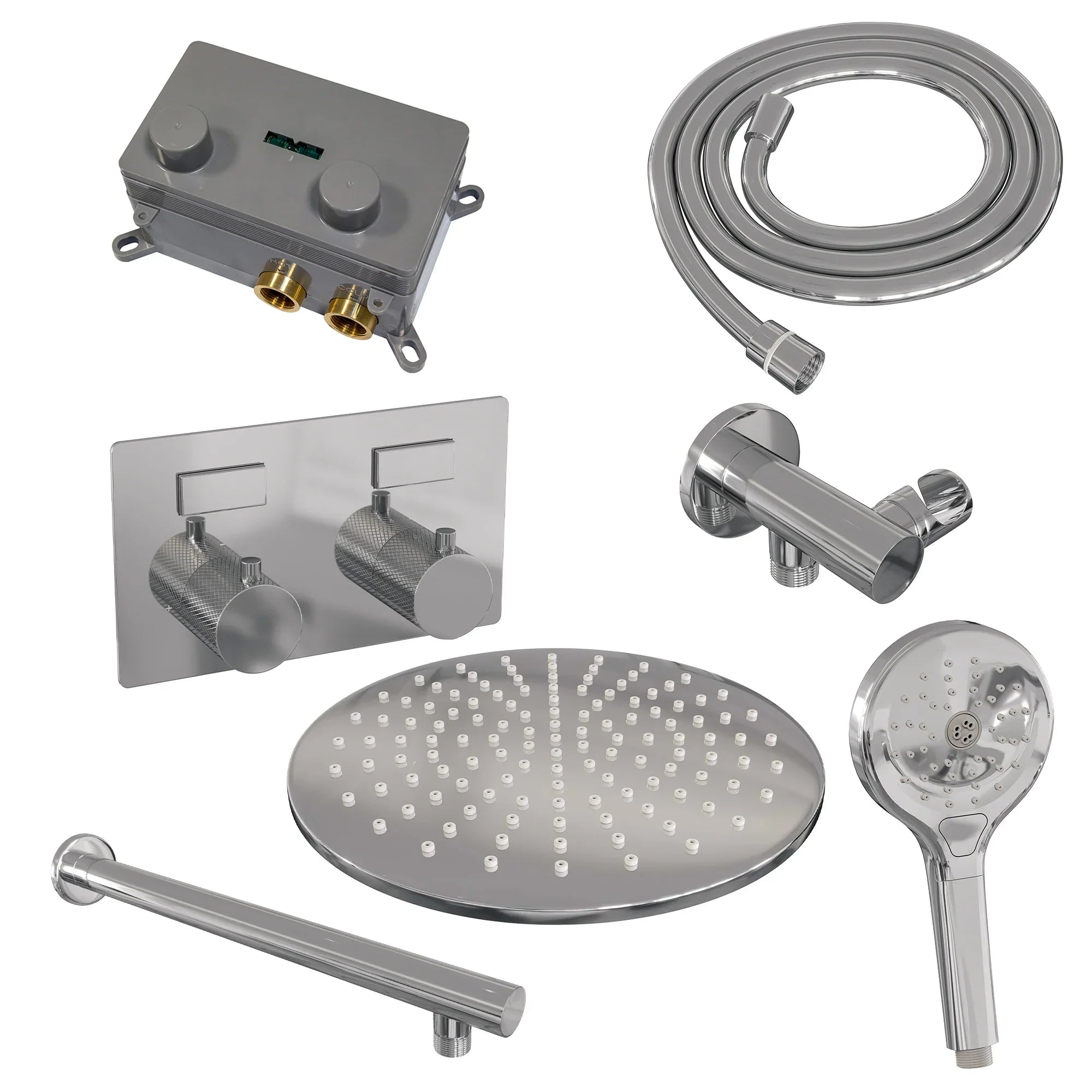 Brauer Carving inbouw doucheset - ronde handdouche - 30cm hoofdouche - rechte wandarm - wandsteun - chroom
